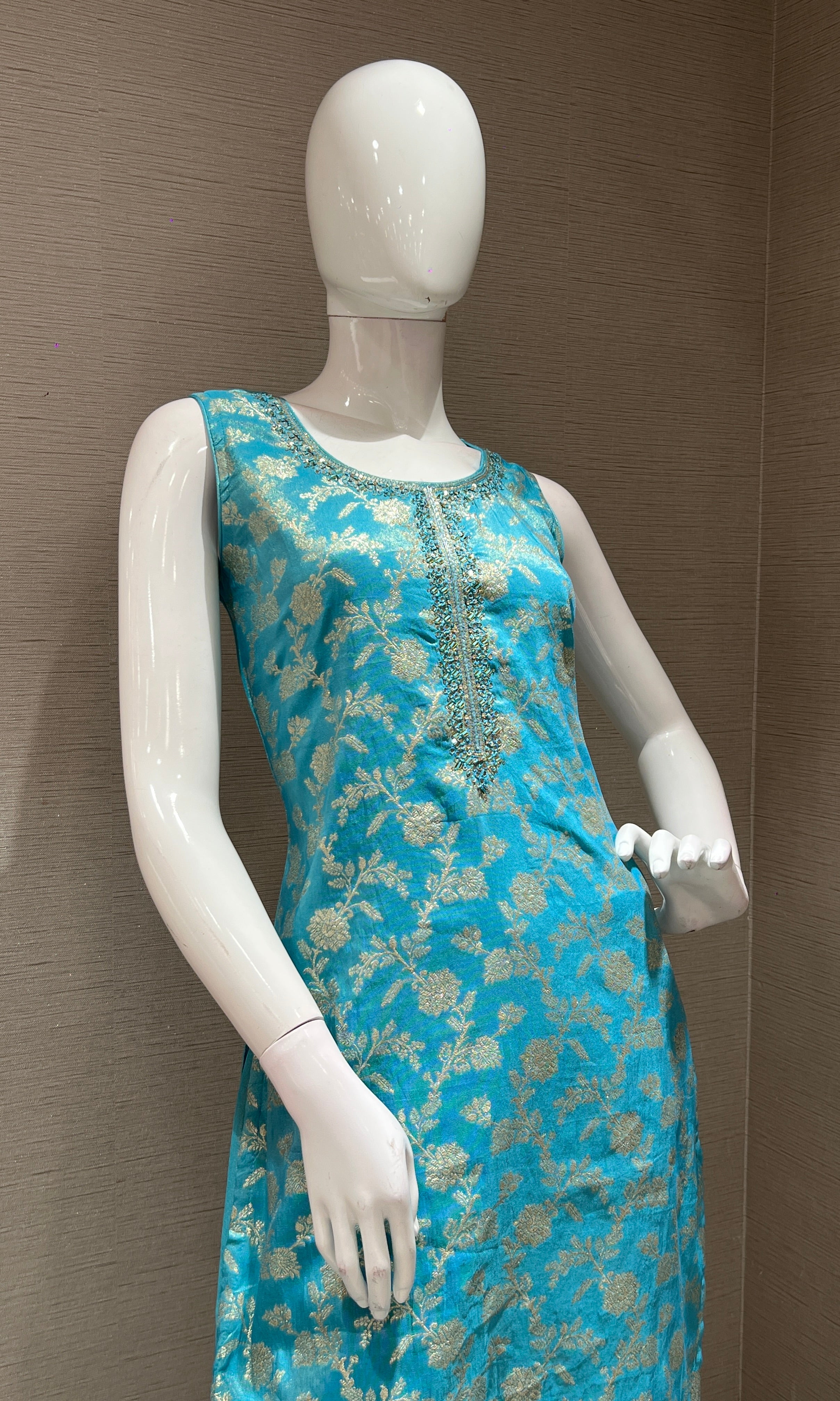 Sea blue golden embroidered kurta set