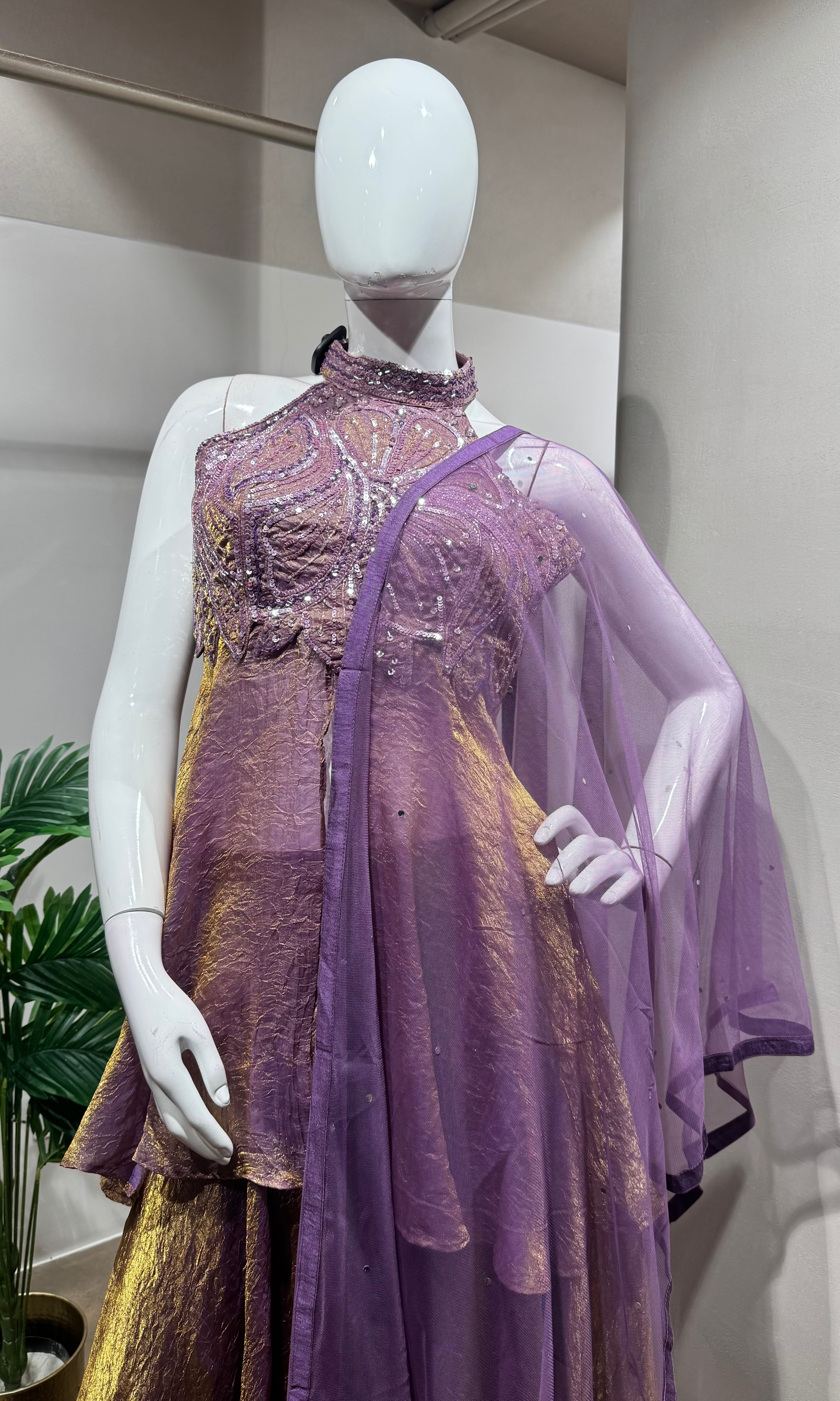 Light Purple Tissue Embroidered palazzo set