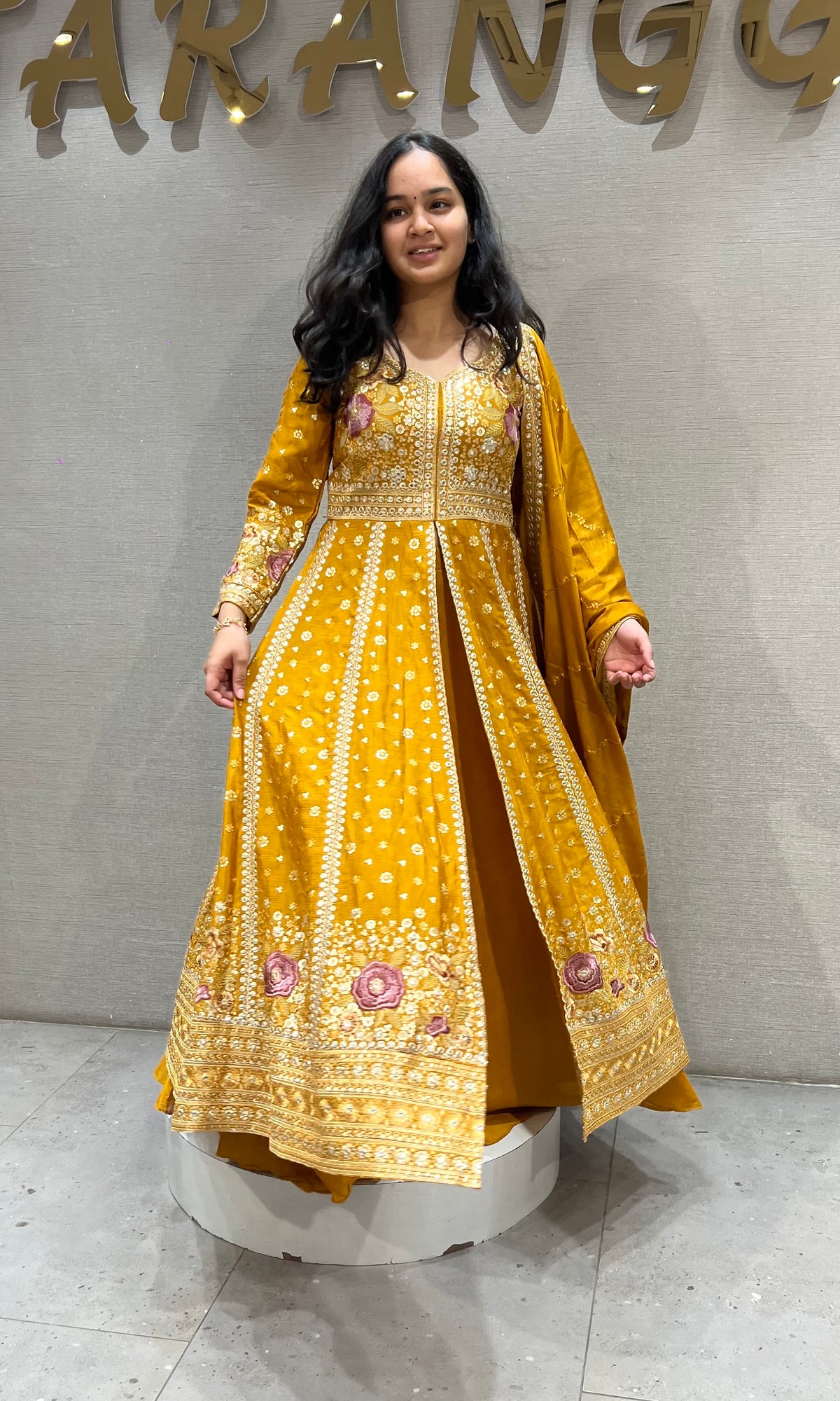 Mustard Yellow Silk Anarkali set with Zari dupatta