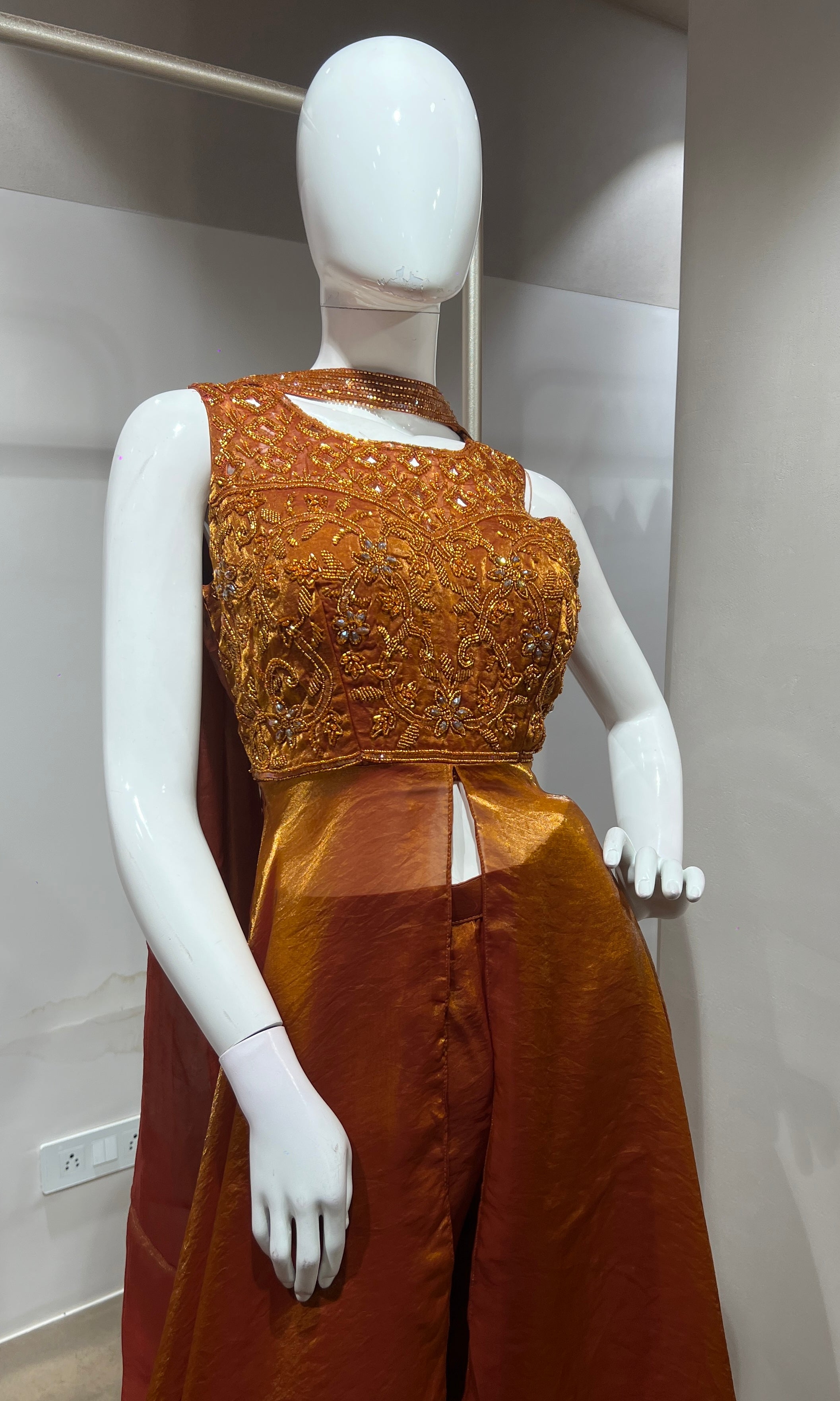 RUST front slit layered palazzo set
