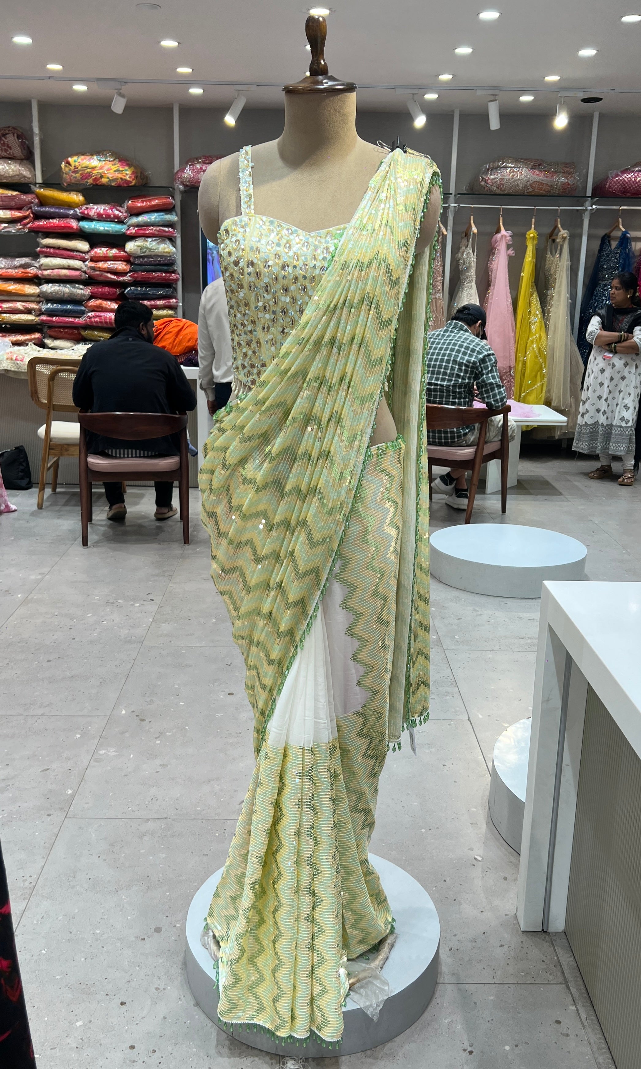 Pista green saree with ready blouse