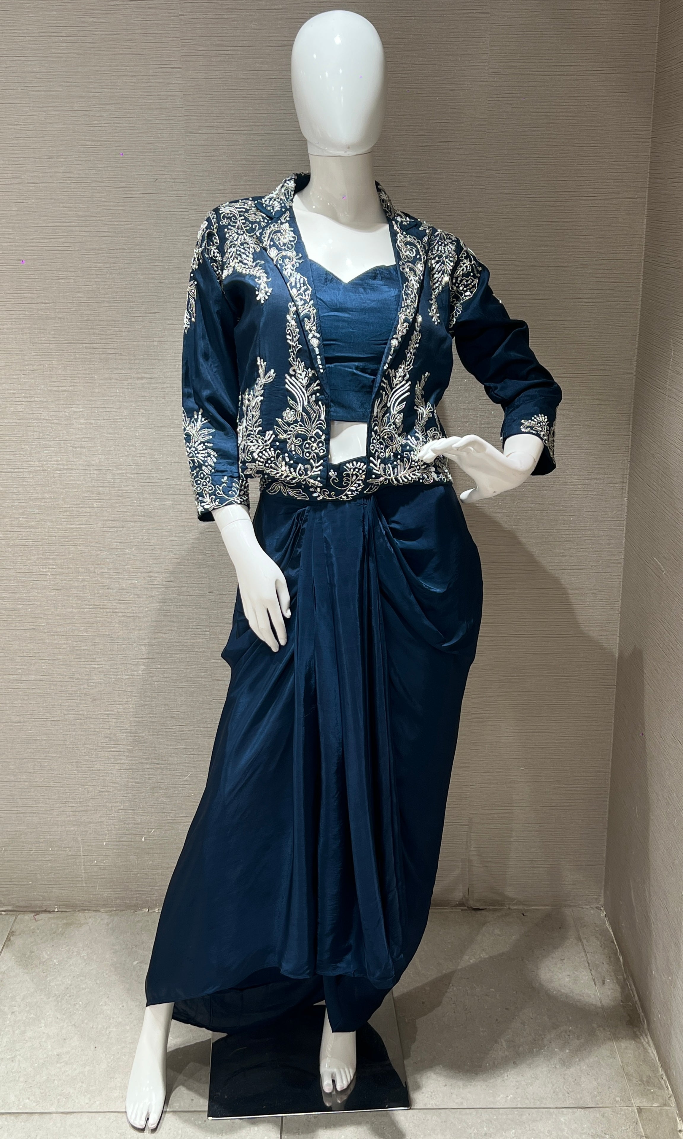 BLUE 3 PIECE INDO WESTERN DRESS