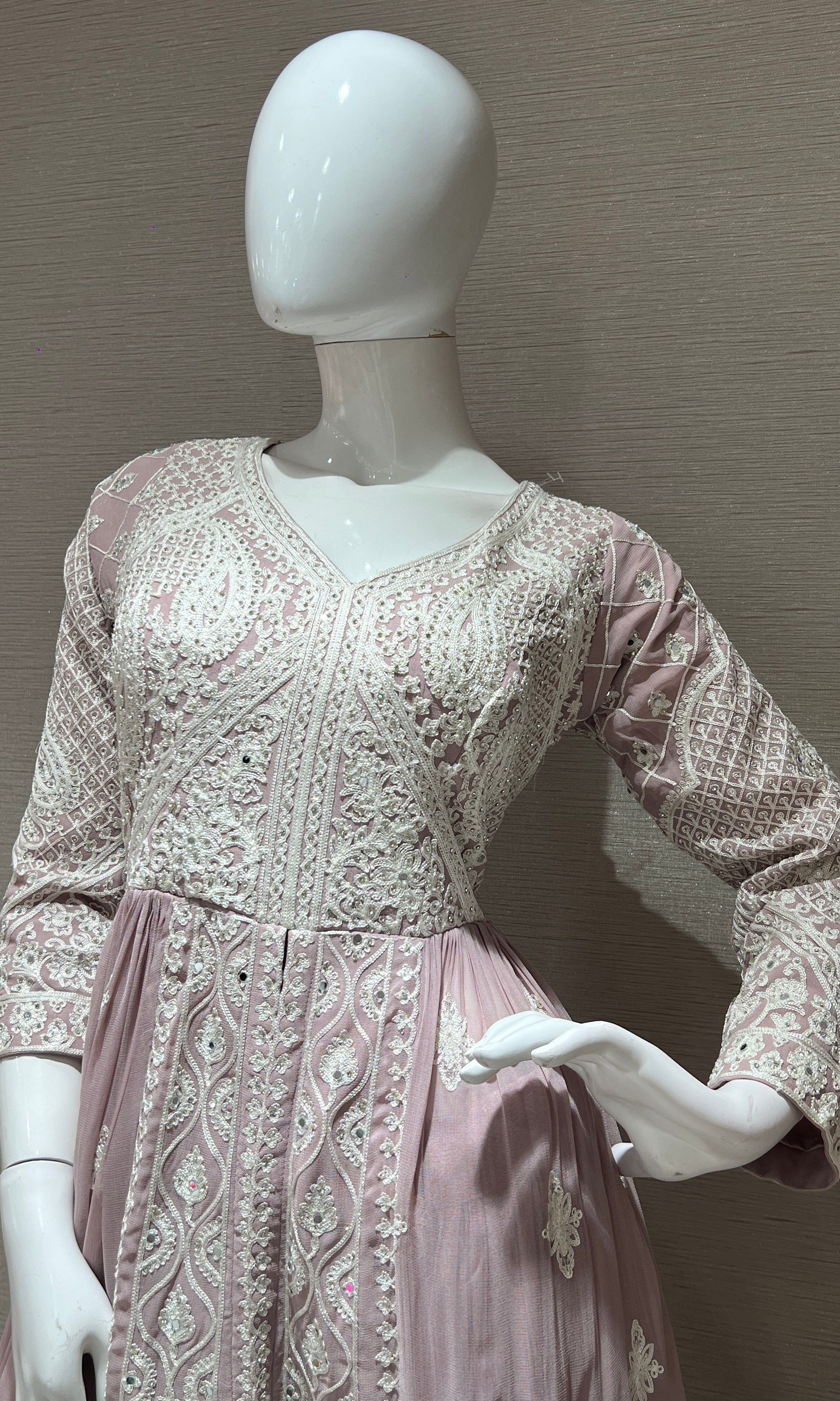Onion pink Chikankari anarkali SET