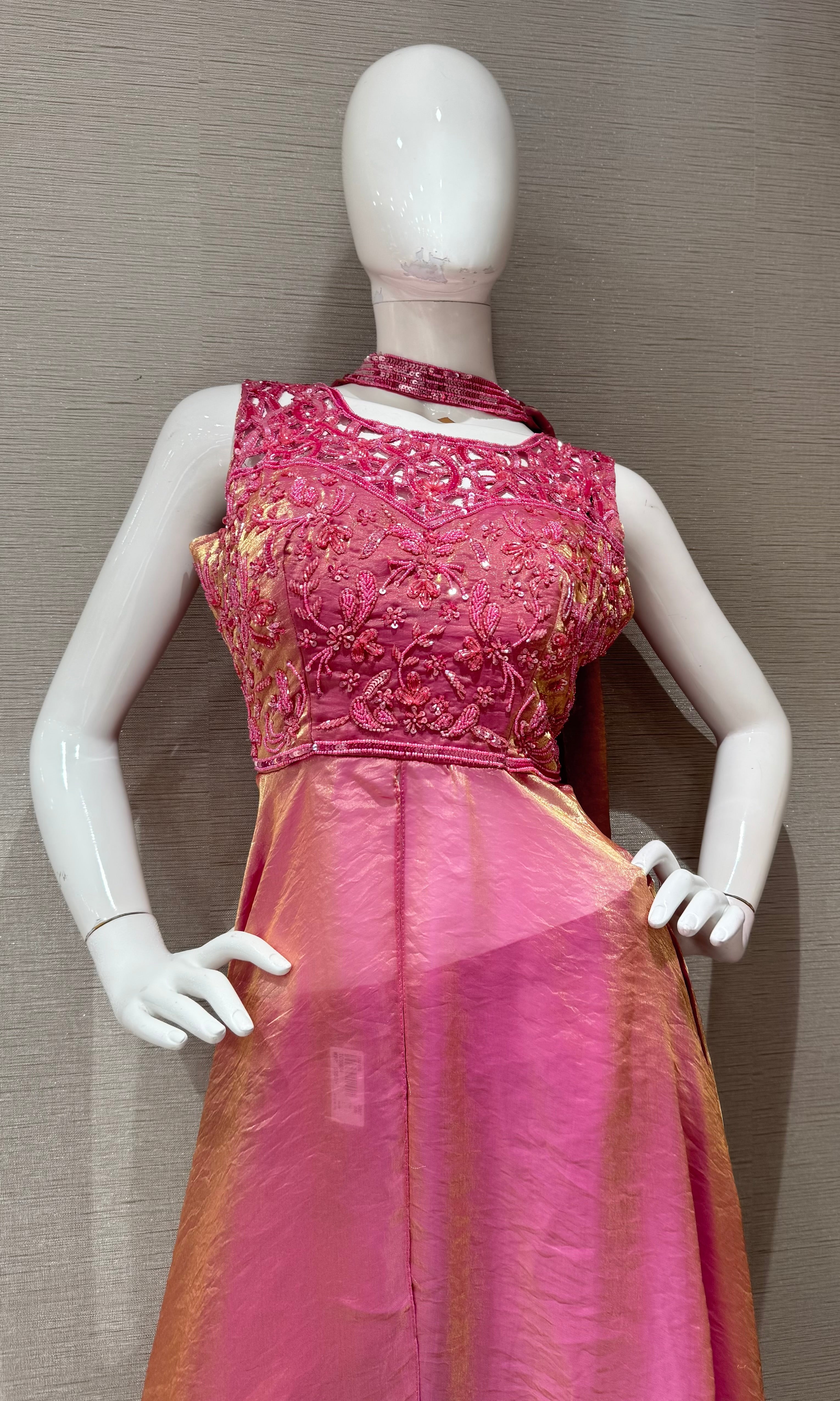Pink Chiffon Embellished Maxi Palazzo set