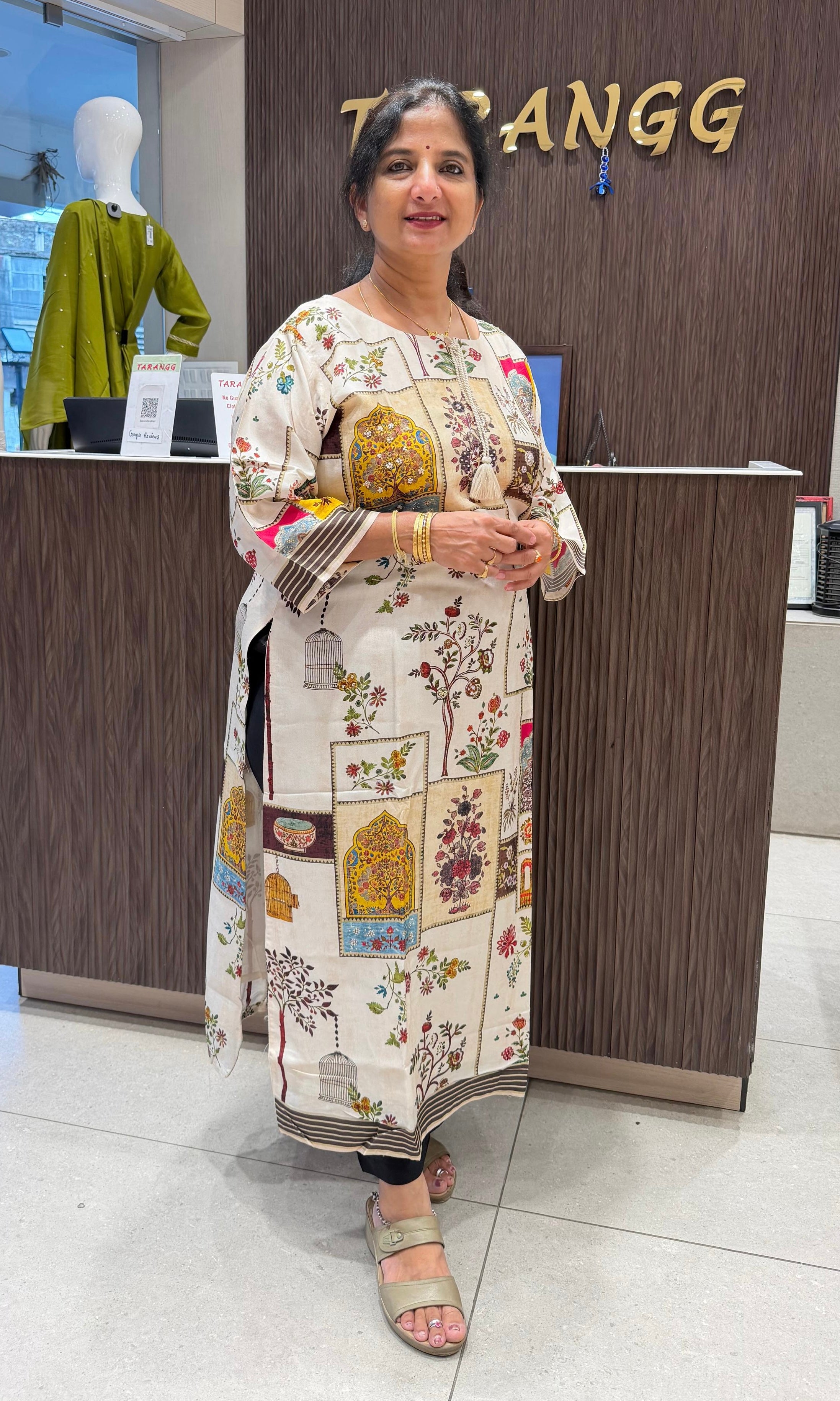 Half white Printed Embroidered KURTI
