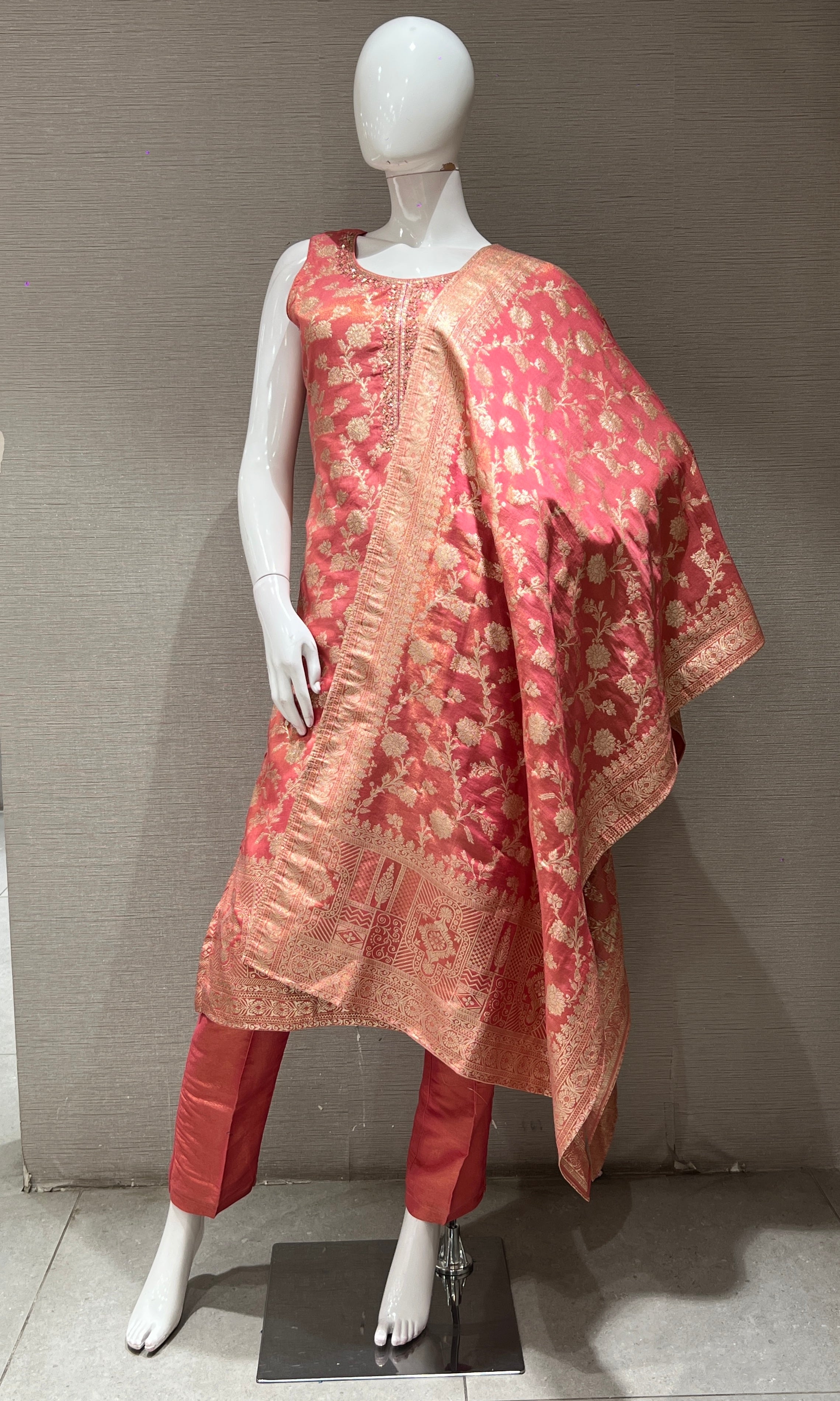 Peach golden embroidered kurta set
