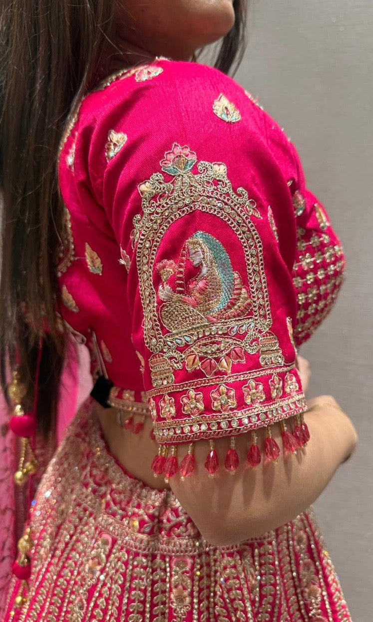 Rani pink Lehenga with gold embroidered
