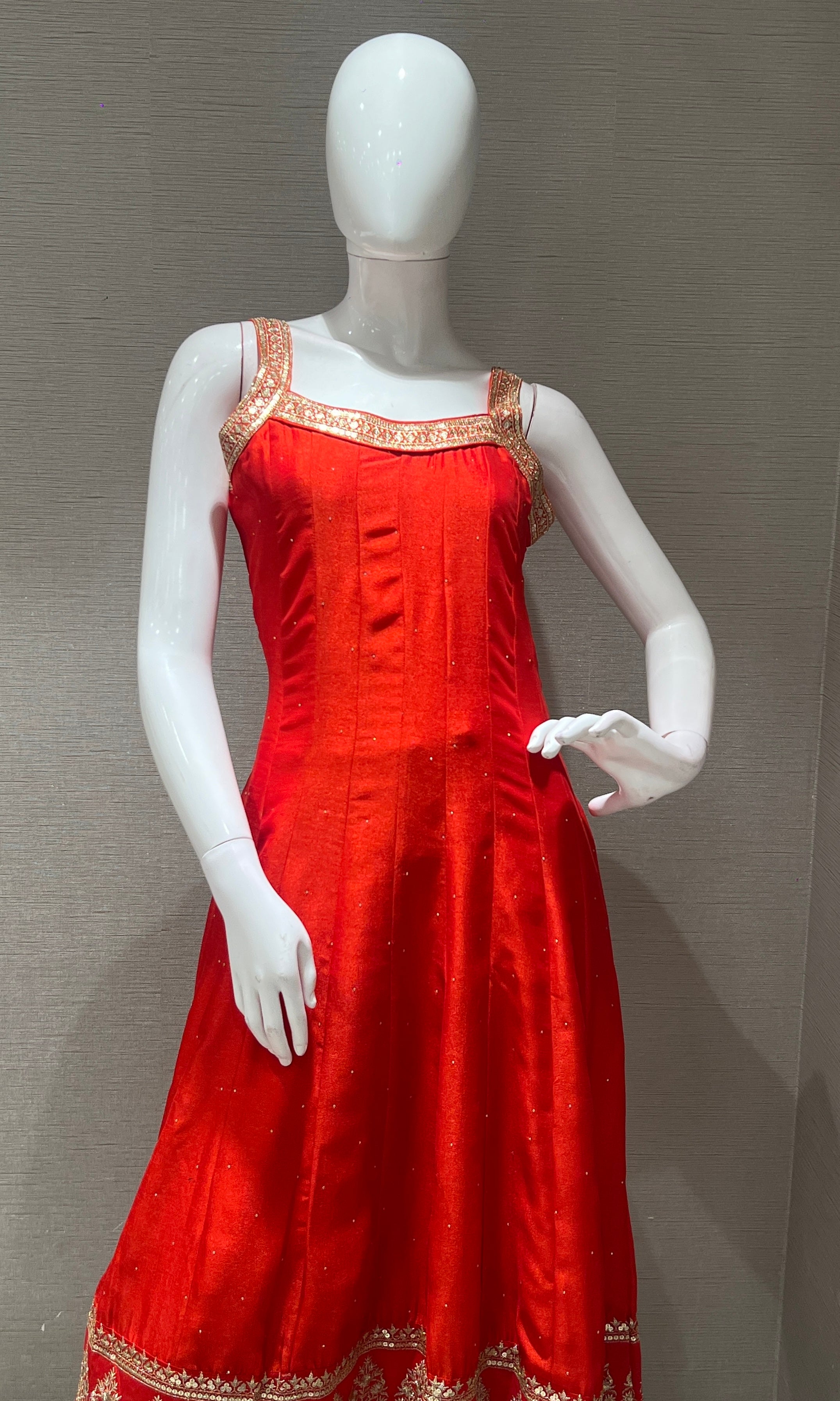 Orange anarkali set with gold embroidery