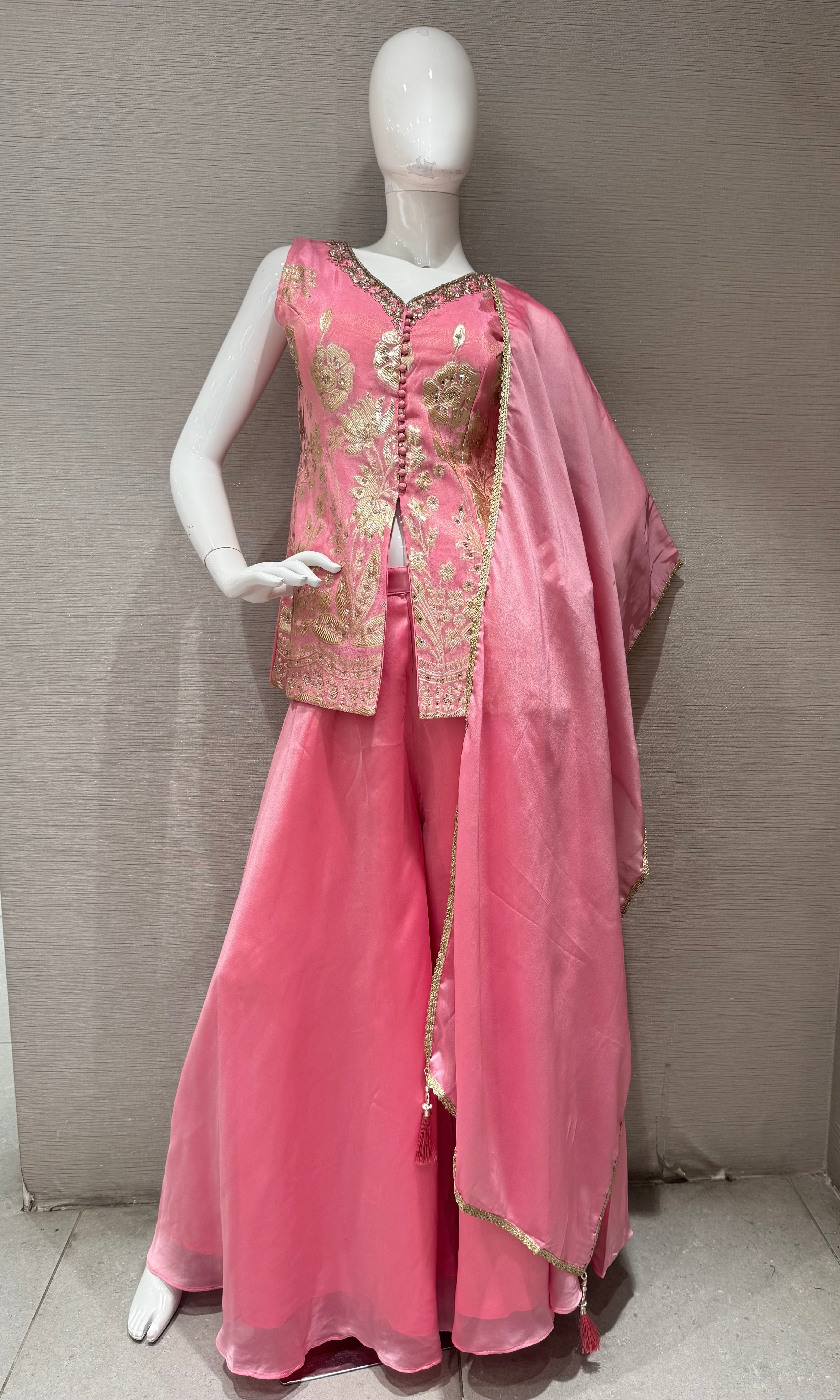 Blush Pink palazzo Set with Embroidered Short Peplum