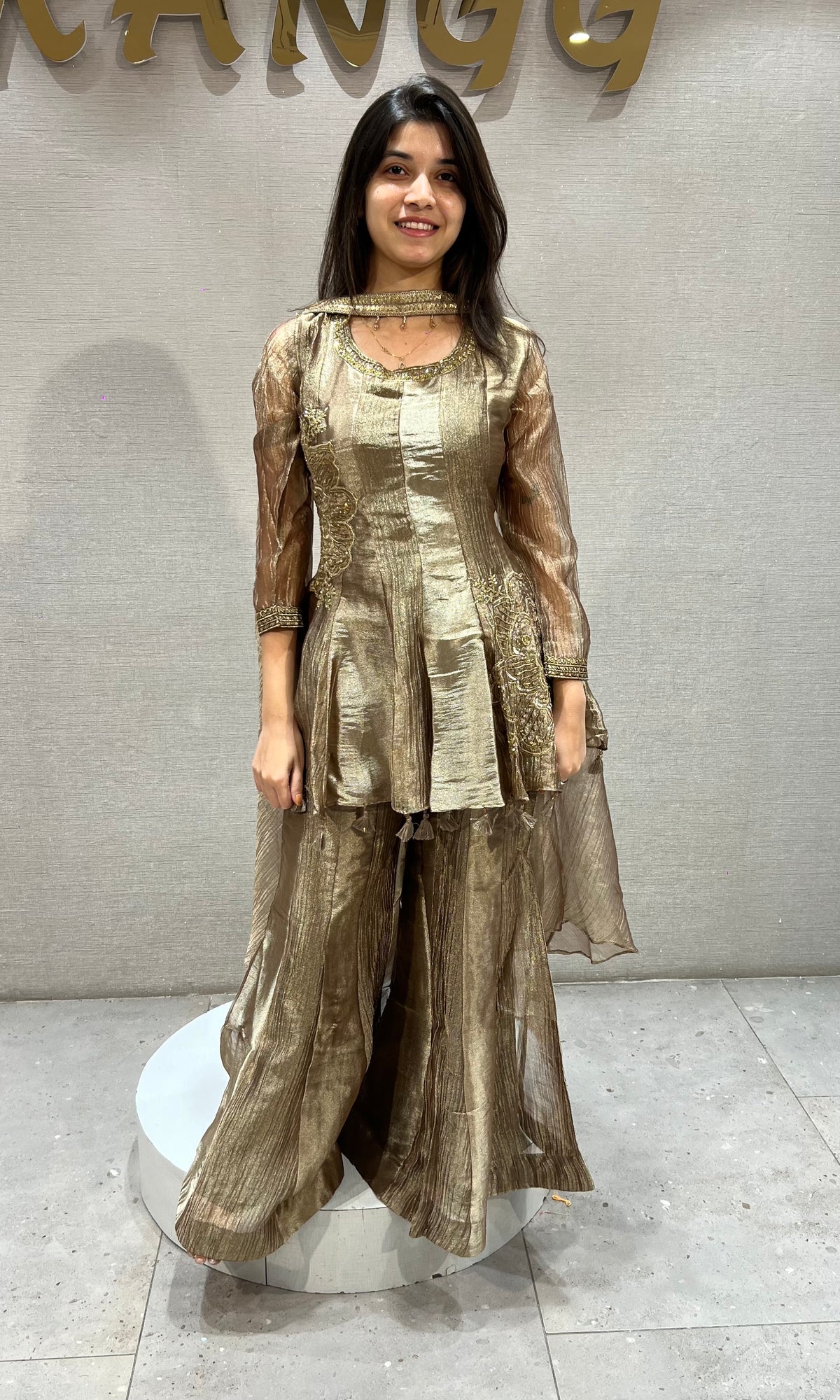 Beagh & Gold Shimmer Peplum Tunic and Palazzo Set