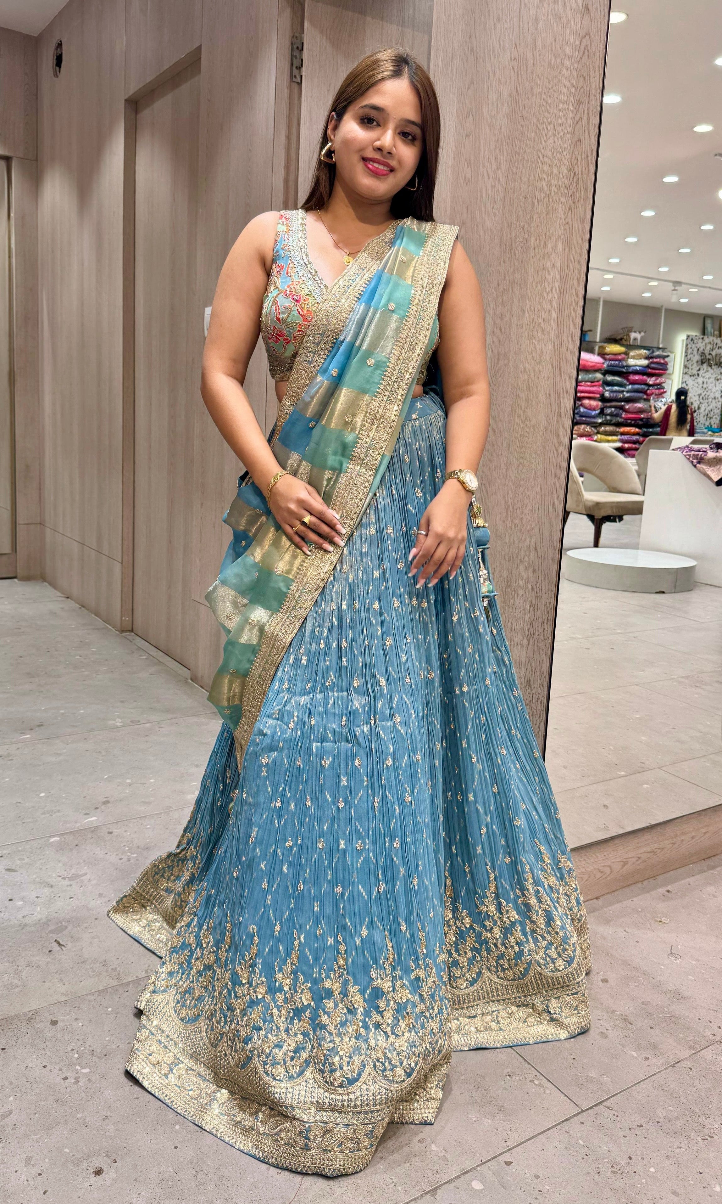 Blue crop top Lehenga