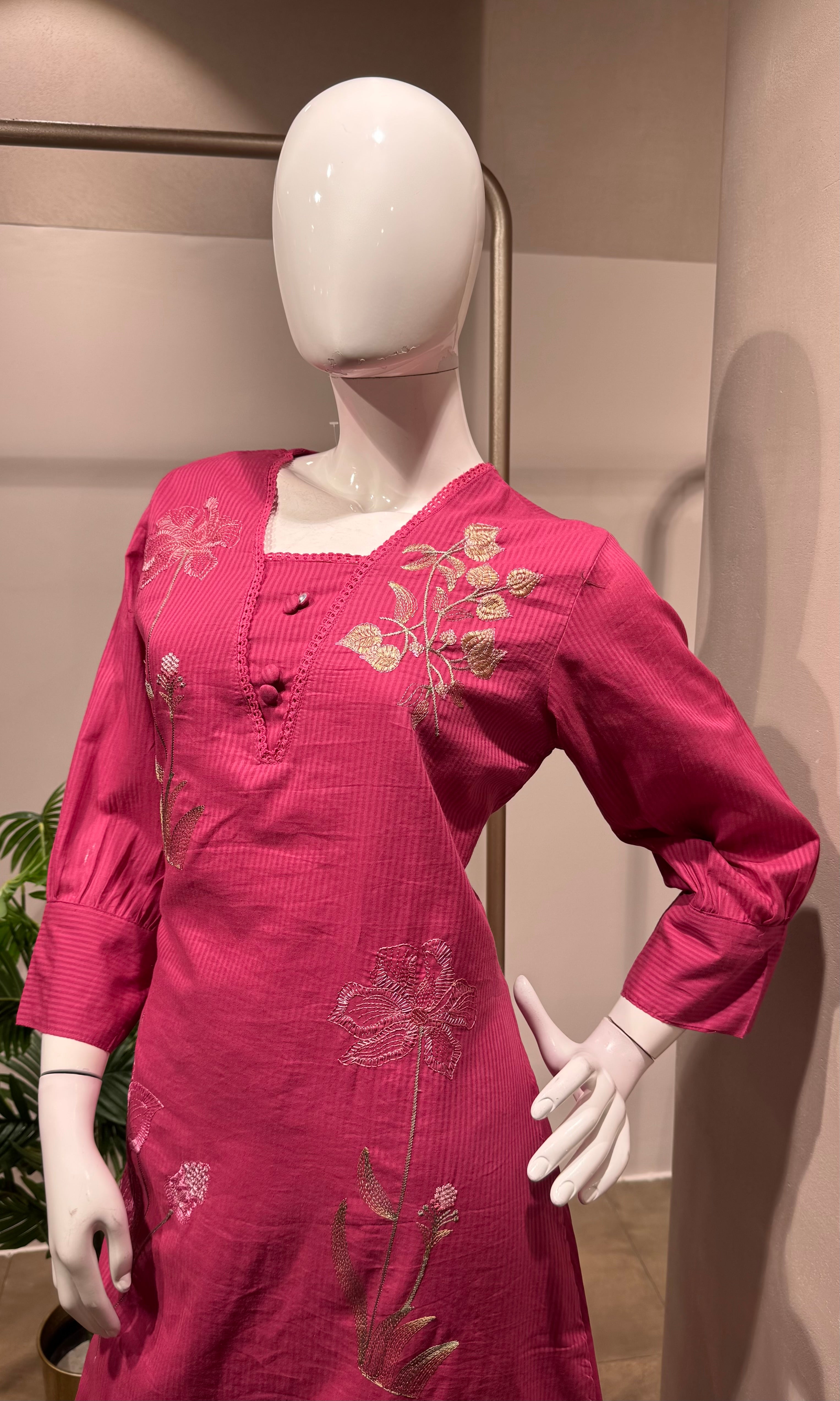 Pink Floral Embroidered Kurta Set