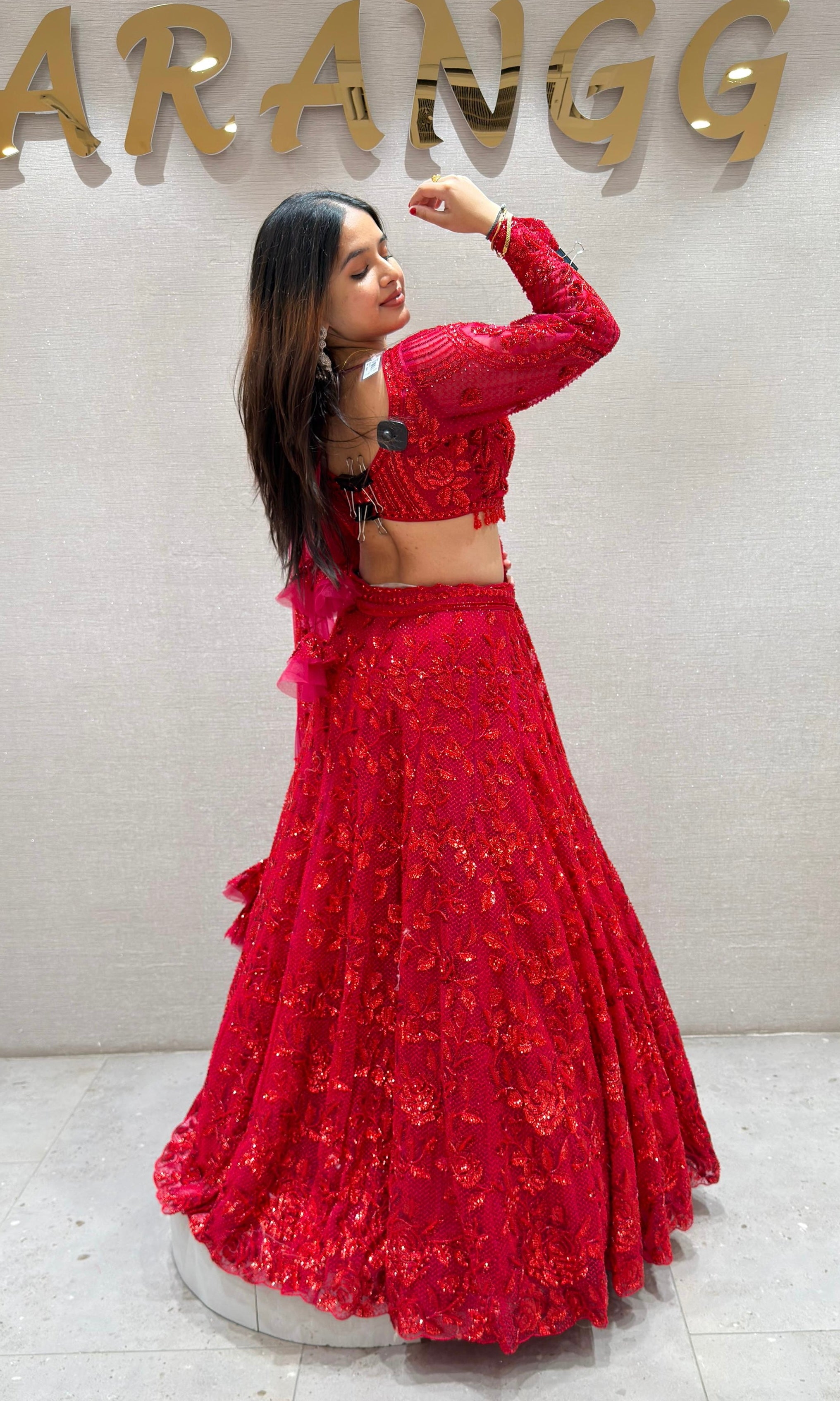 Red FLORAL EMBROIDERED Lehenga