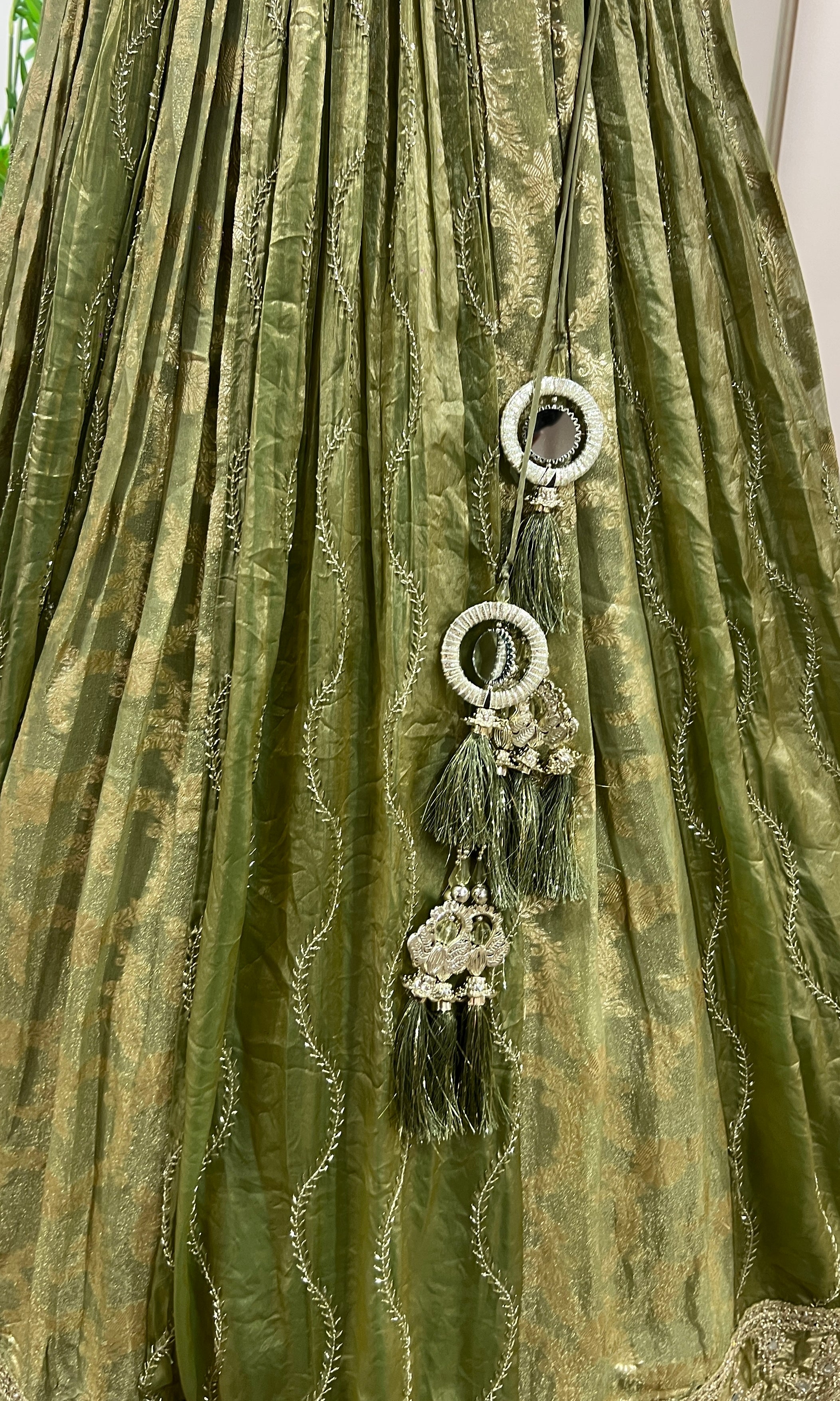 Green GOLDEN LEHENGA WITH HALTER NECK BLOUSE