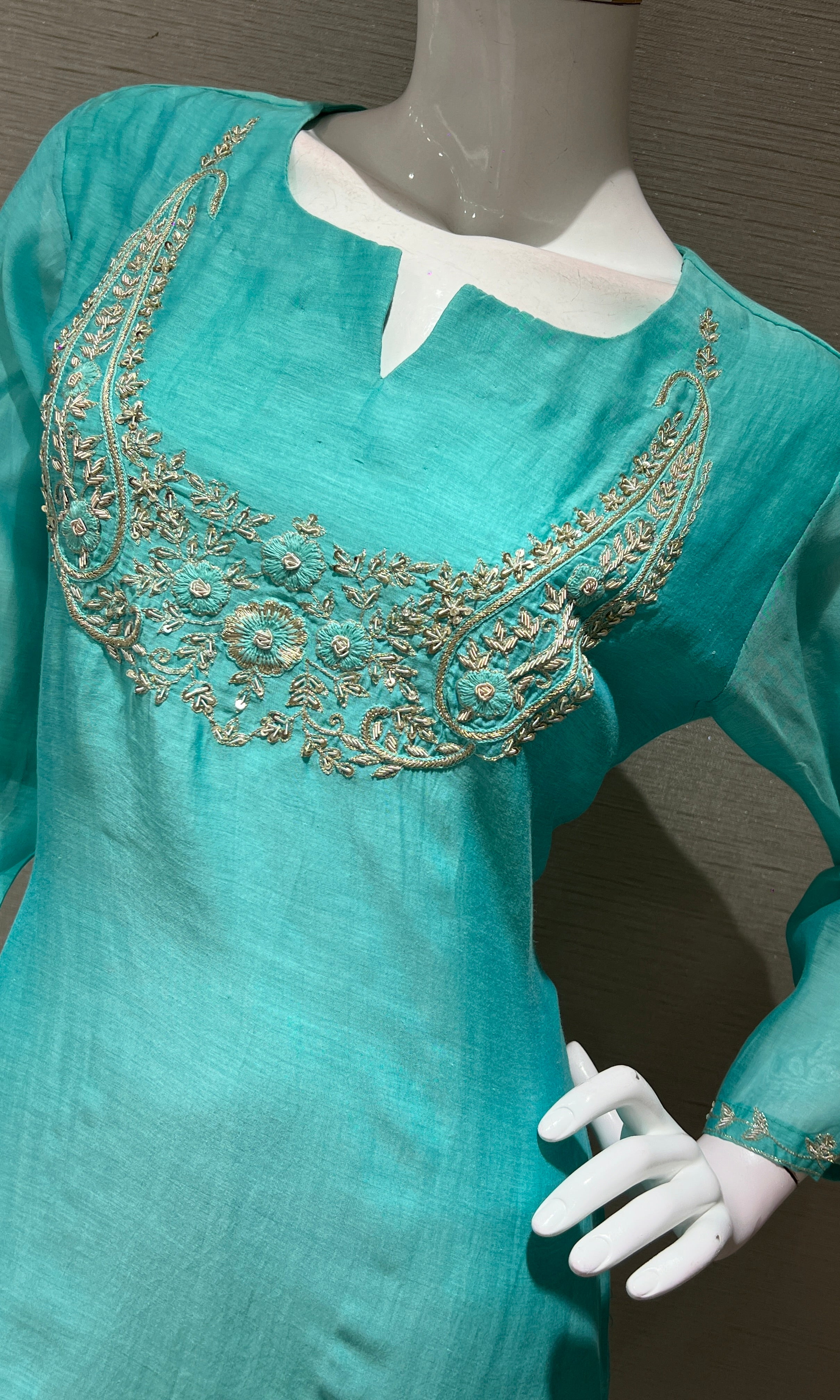 Sea green MUL CHANDERI KURTA SET