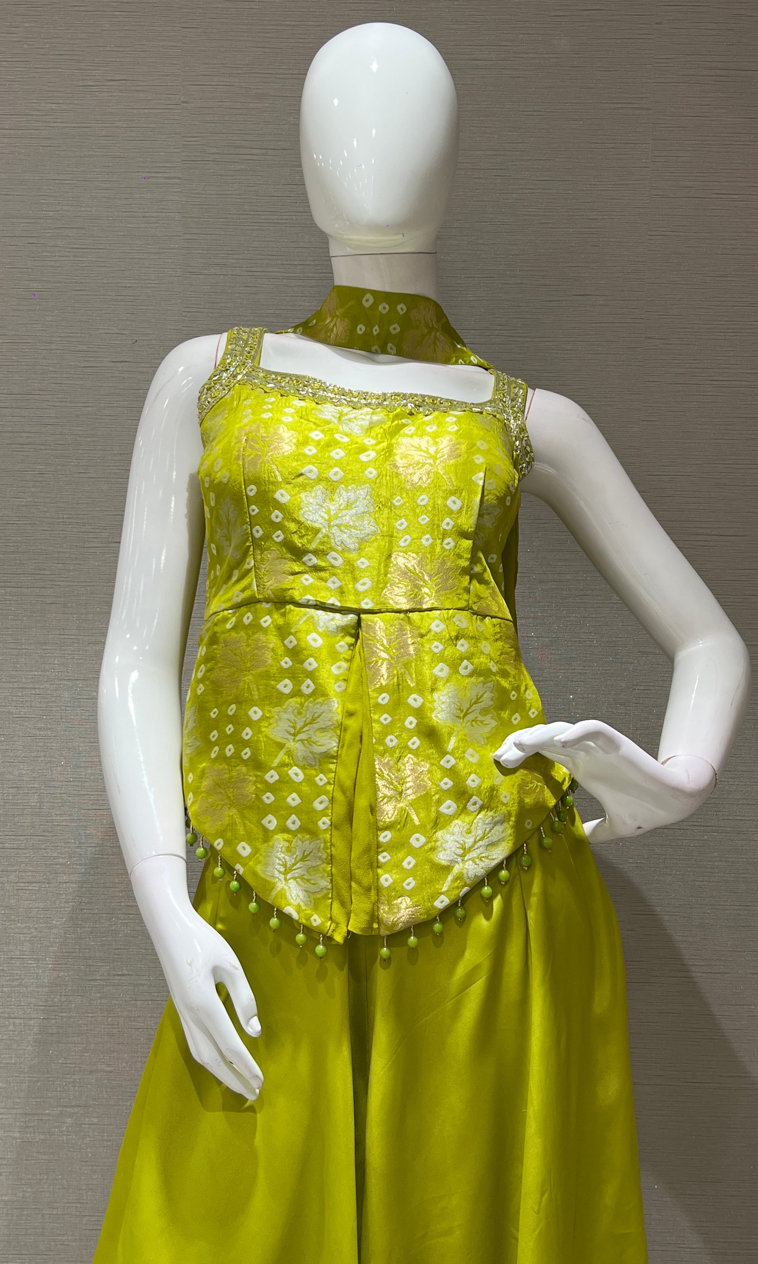lime green peplum embroidered palazzo set