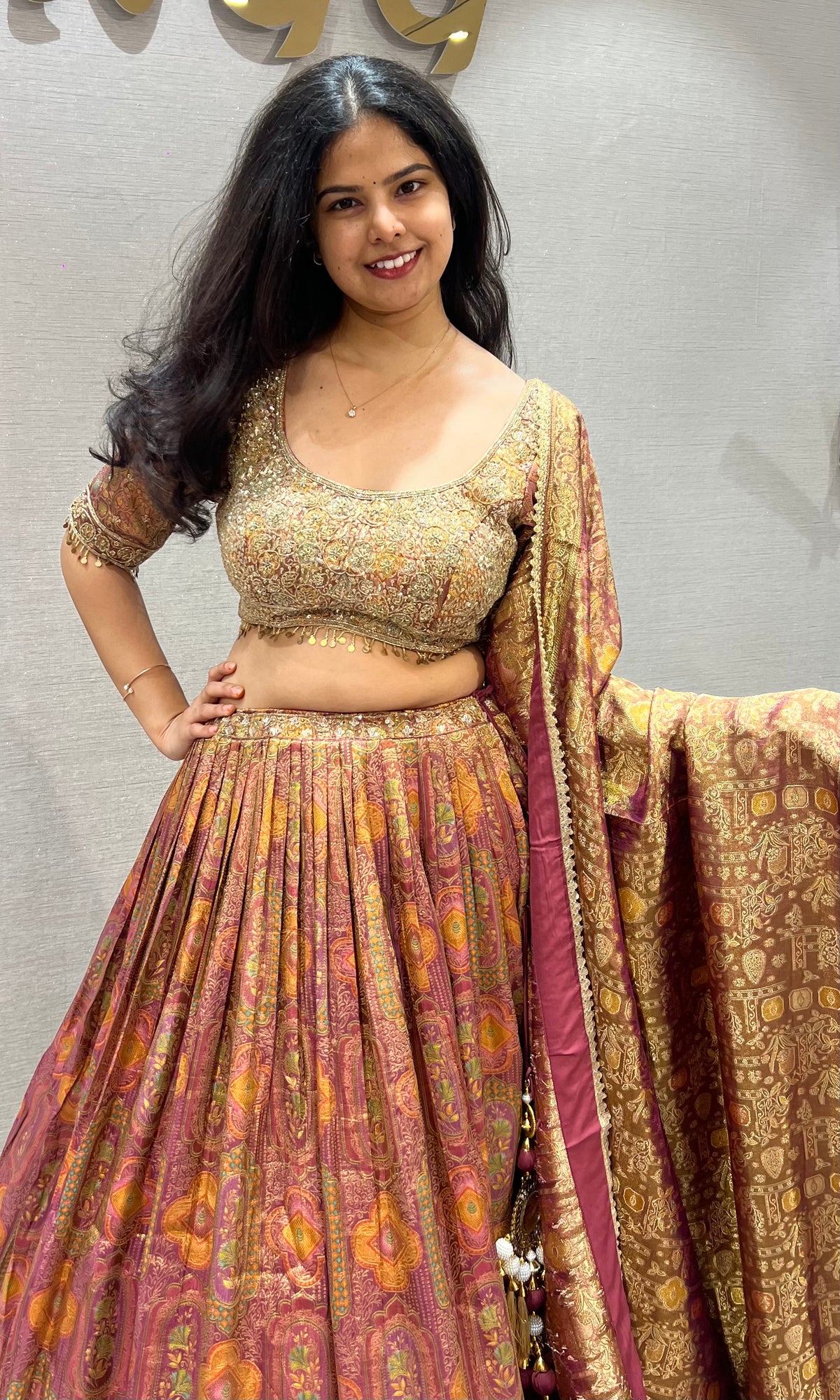 Golden Terracotta banarasi Silk Lehenga with dupatta