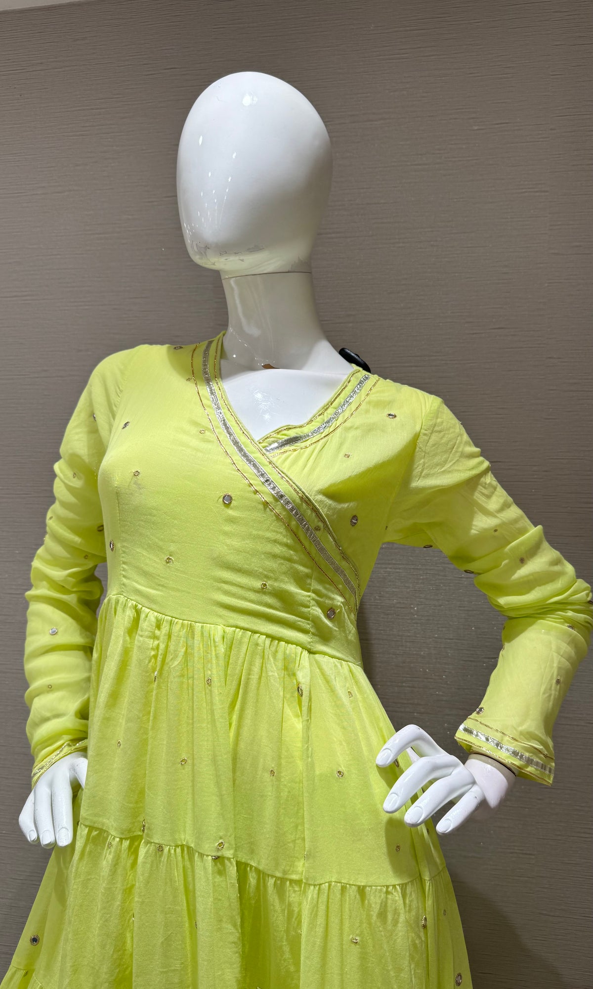 Green Chartreuse Silk Anarkali with Dupatta