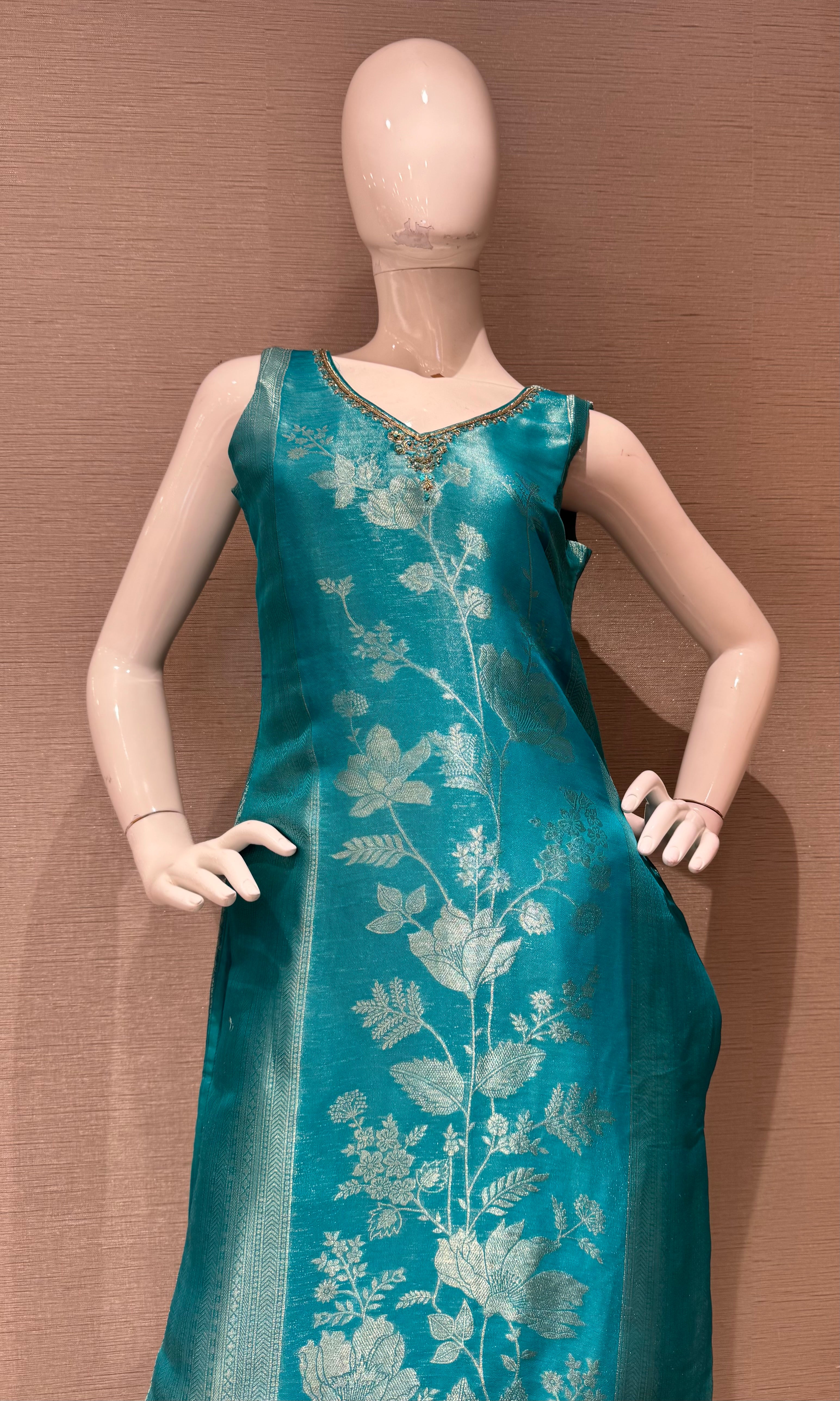 Rama Blue Banarasi Kurta set with Matching Dupatta