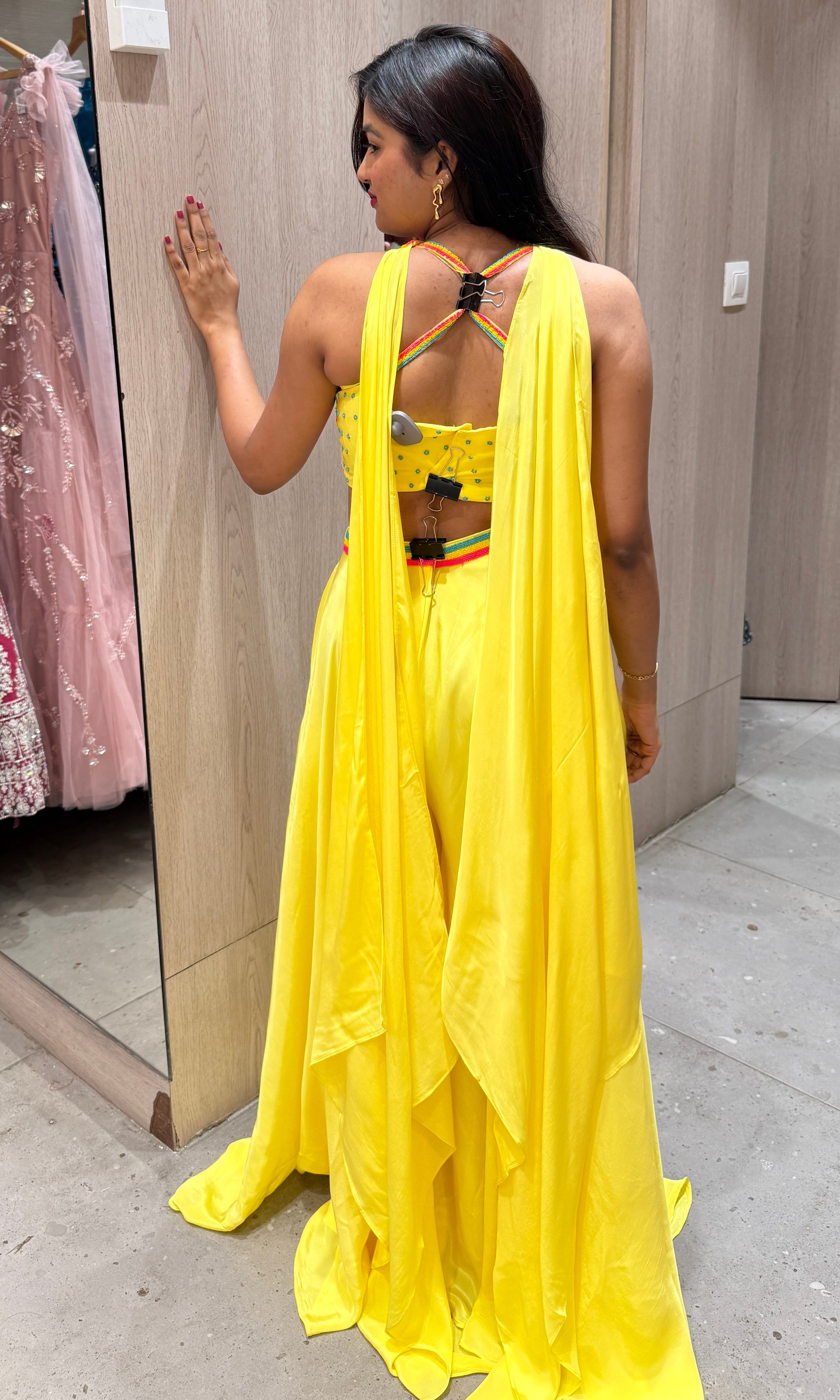 Yellow palazzo and croptop with neck dupatta