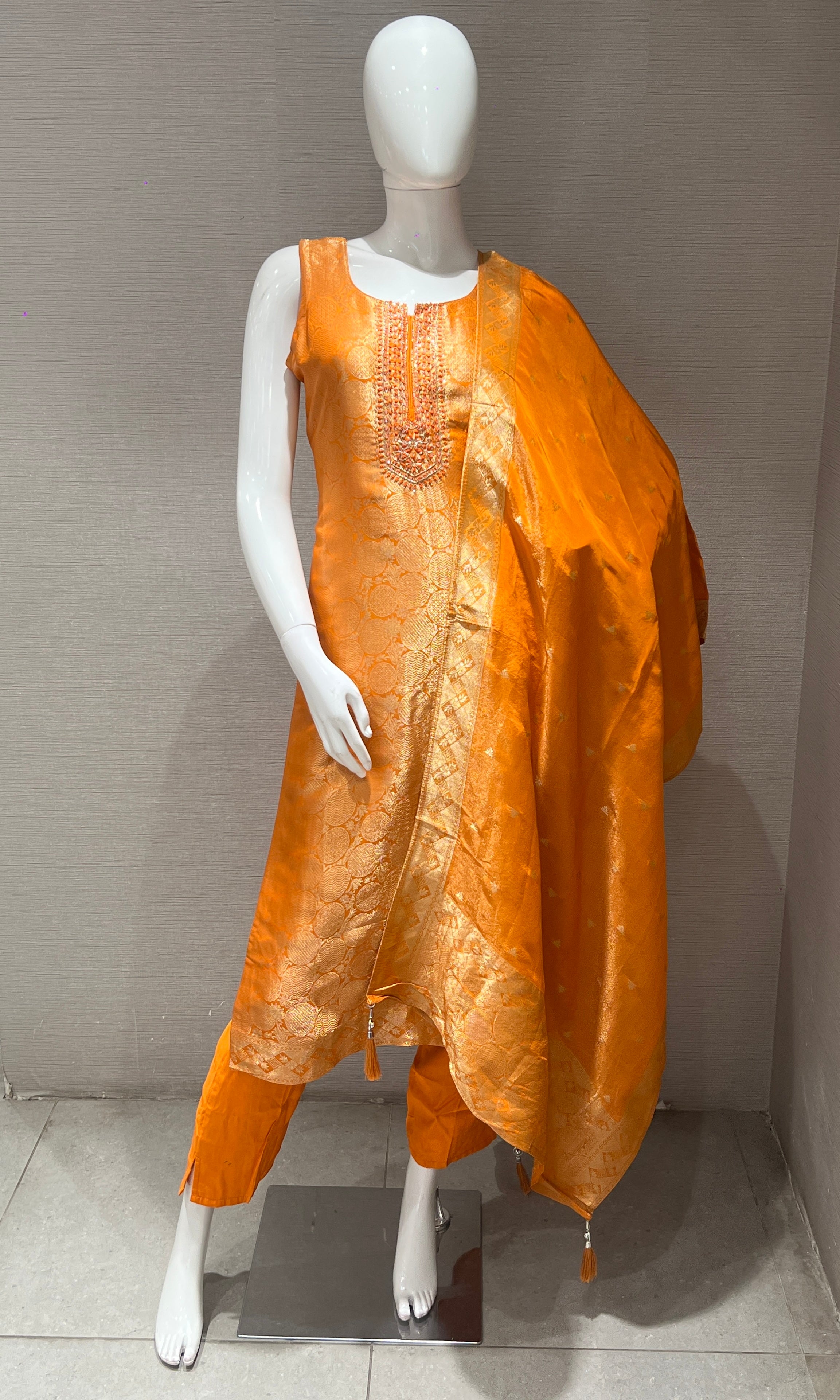 Orange and gold Embellished kurta set