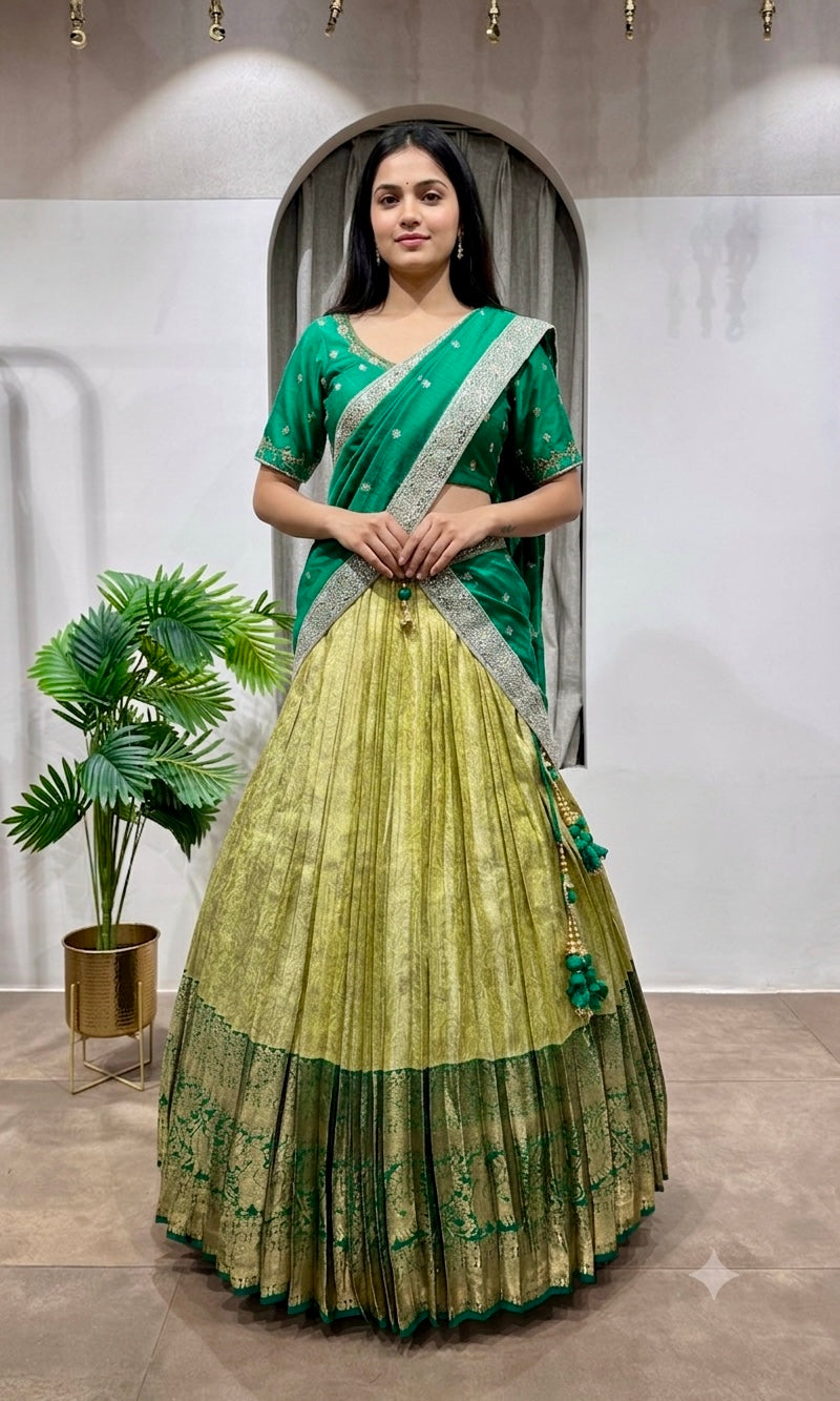 GREEN KANJIVARAM PATTU LEHENGA