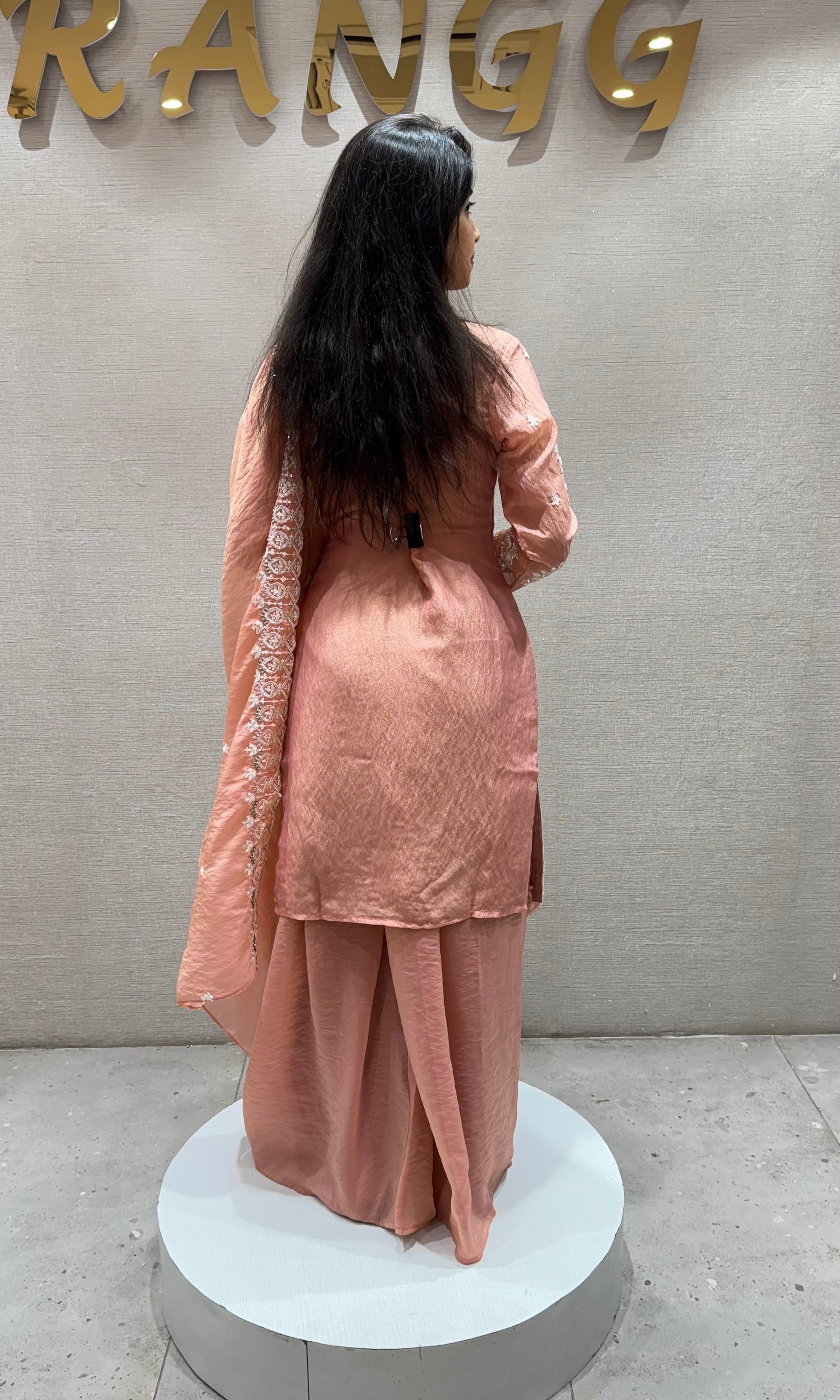 Peach Embroidered Organza SHARARA SUIT