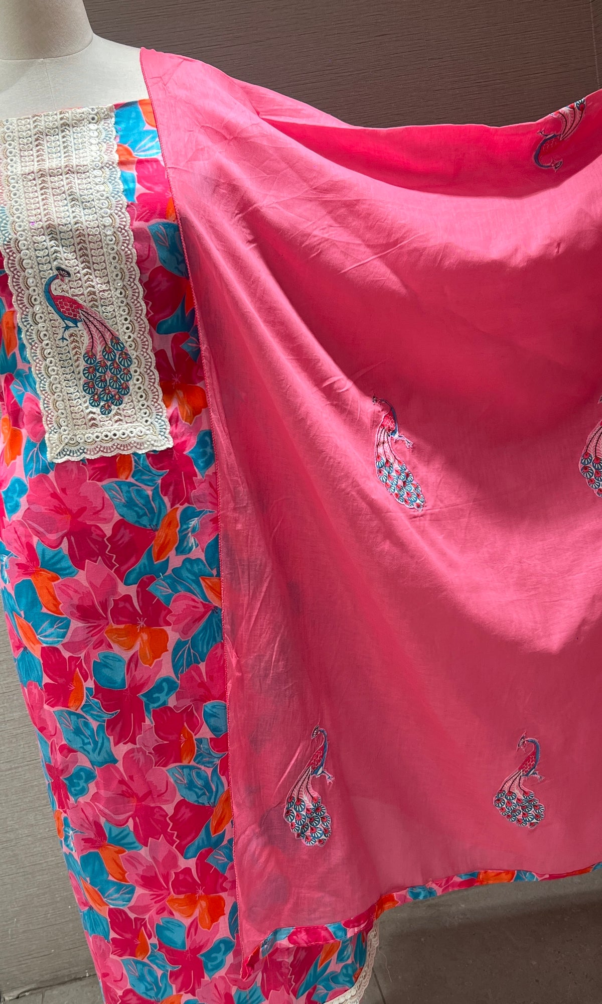 pink Floral dress material