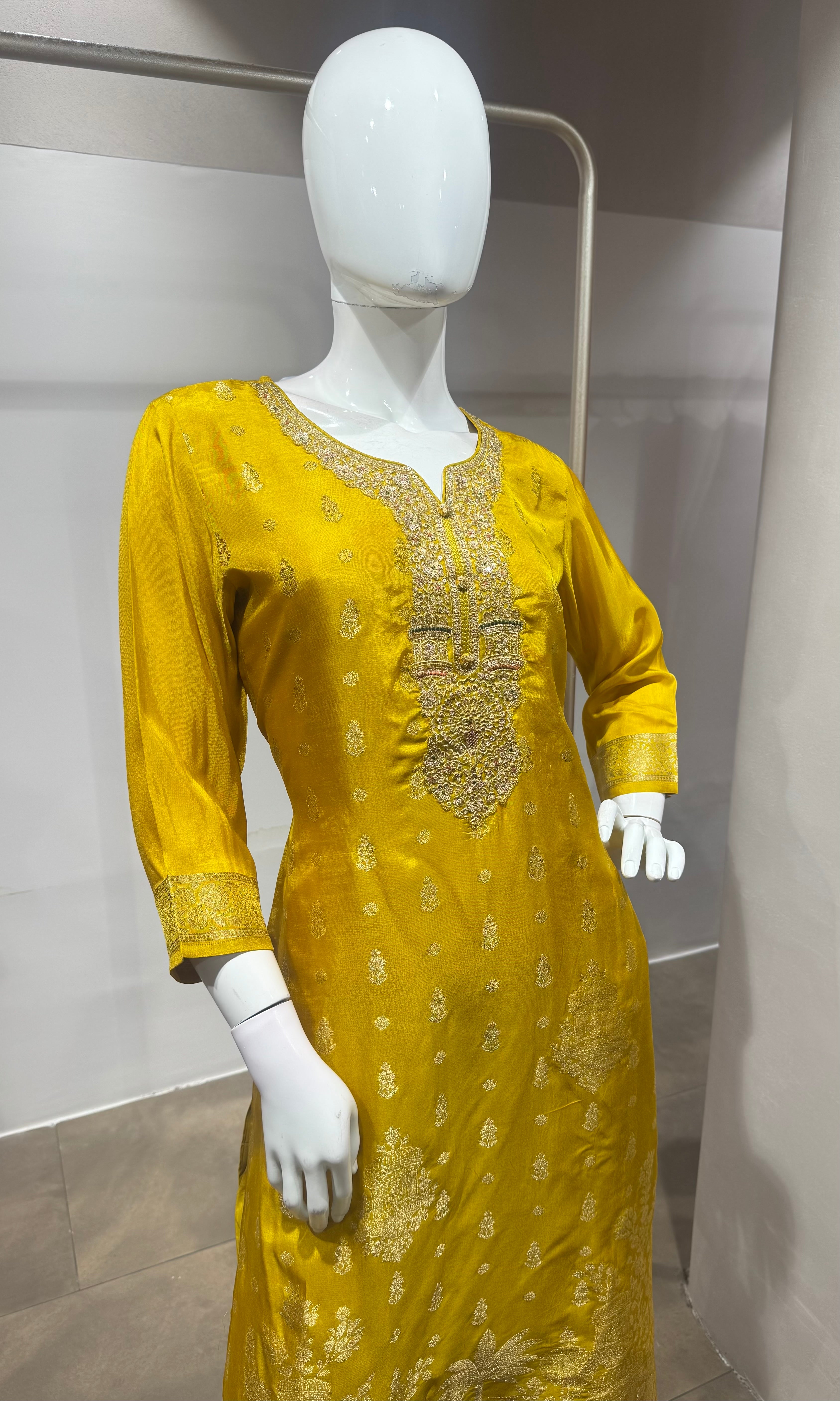 Mustard Yellow Floral Embroidered Kurta Set