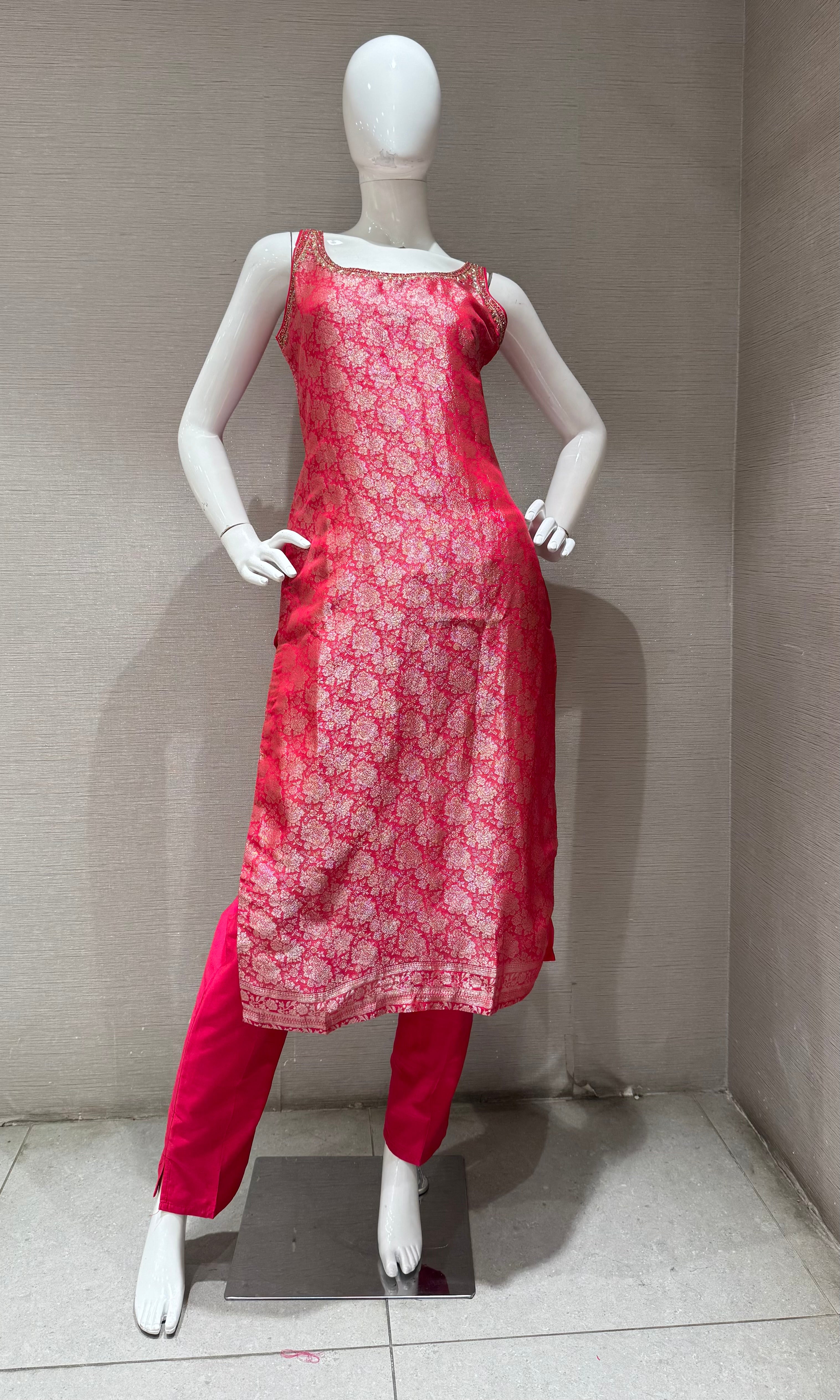 Rani pink banarasi kurta set