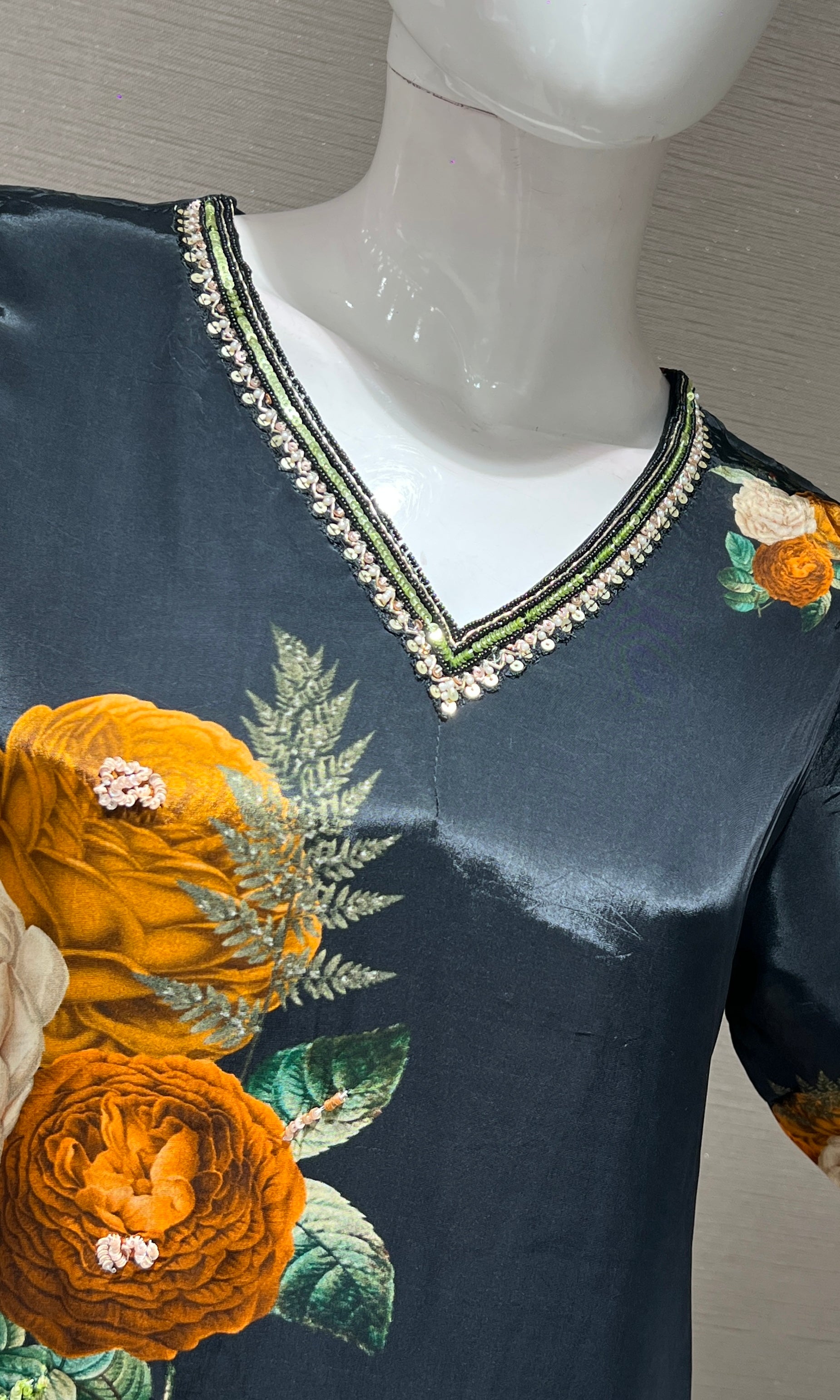 Black Elegant Floral Printed KURTA SET