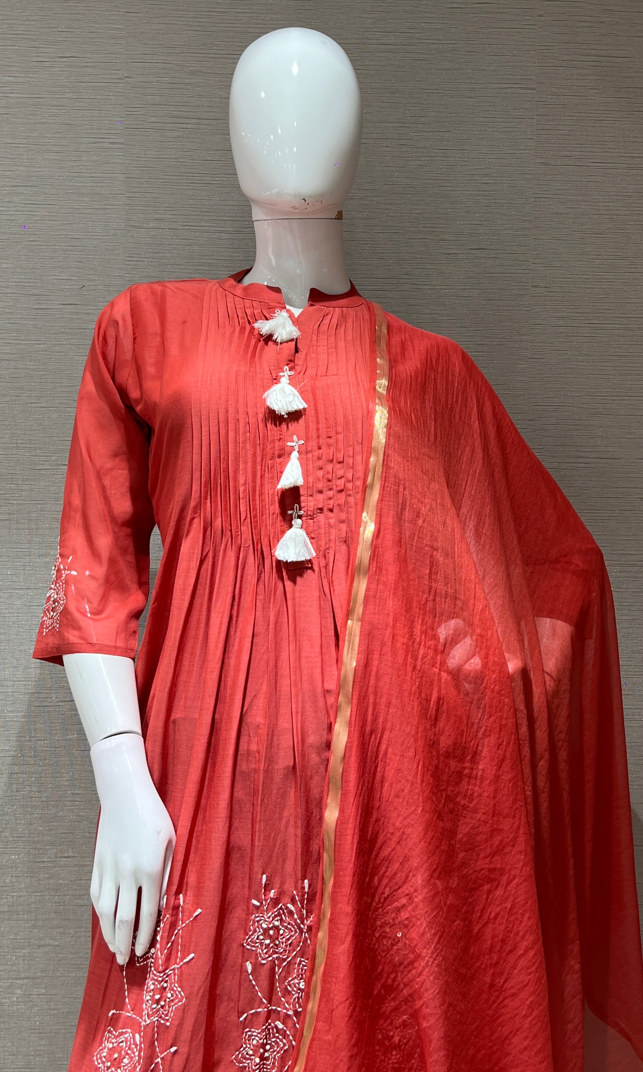 Rust FLORAL MUL CHANDERI kurta set