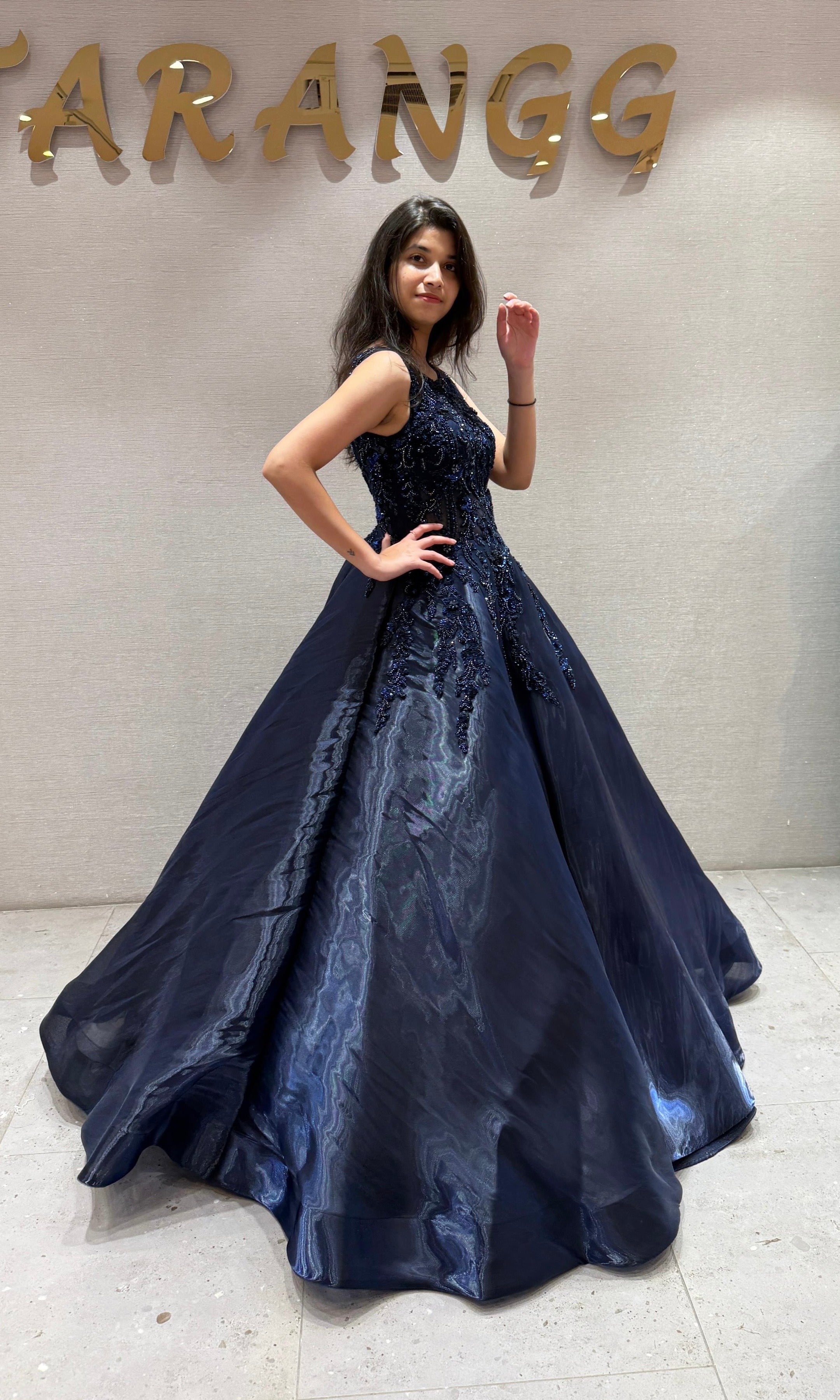 Midnight Shimmer Floral Ball Gown