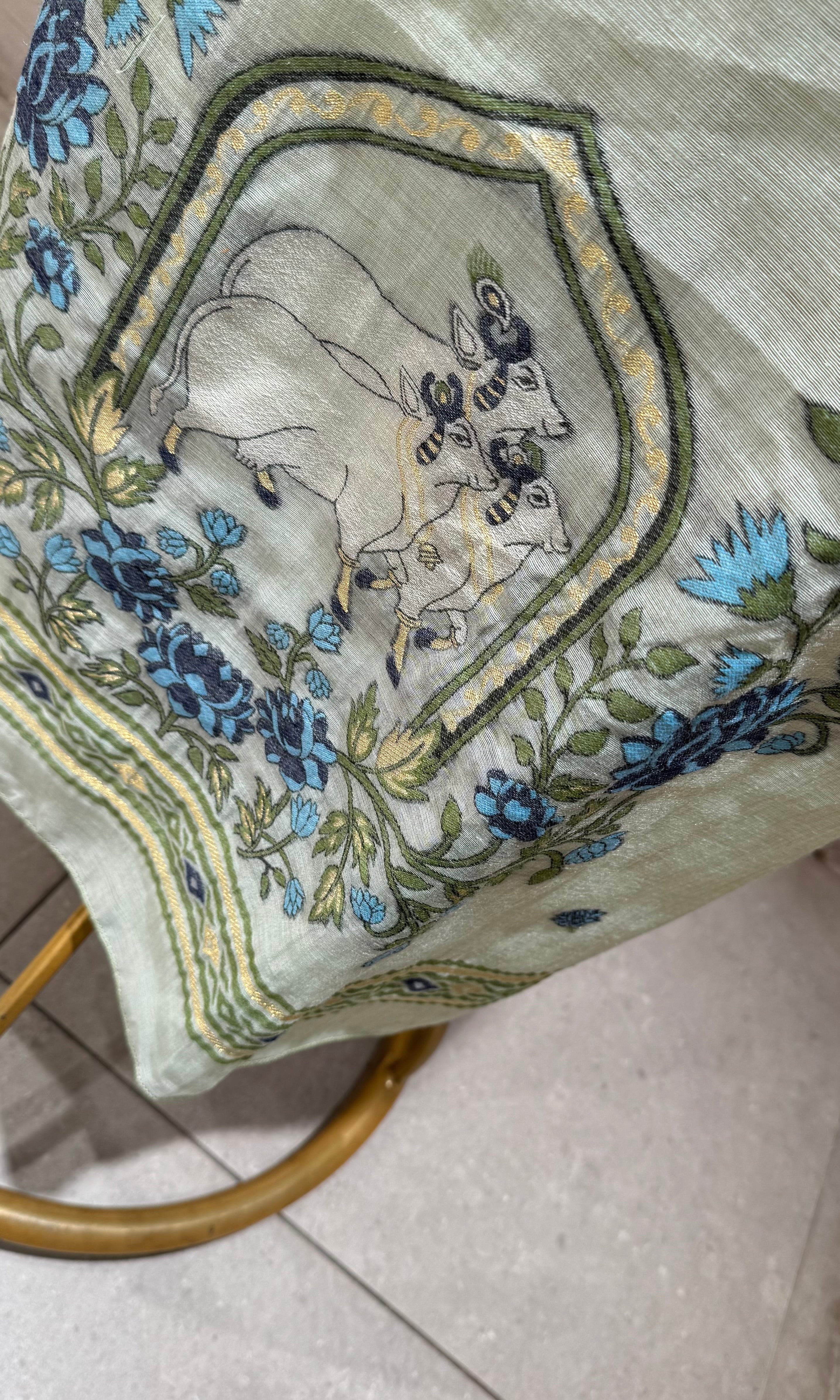 Mint Green with Blue Floral Embroidery dress material