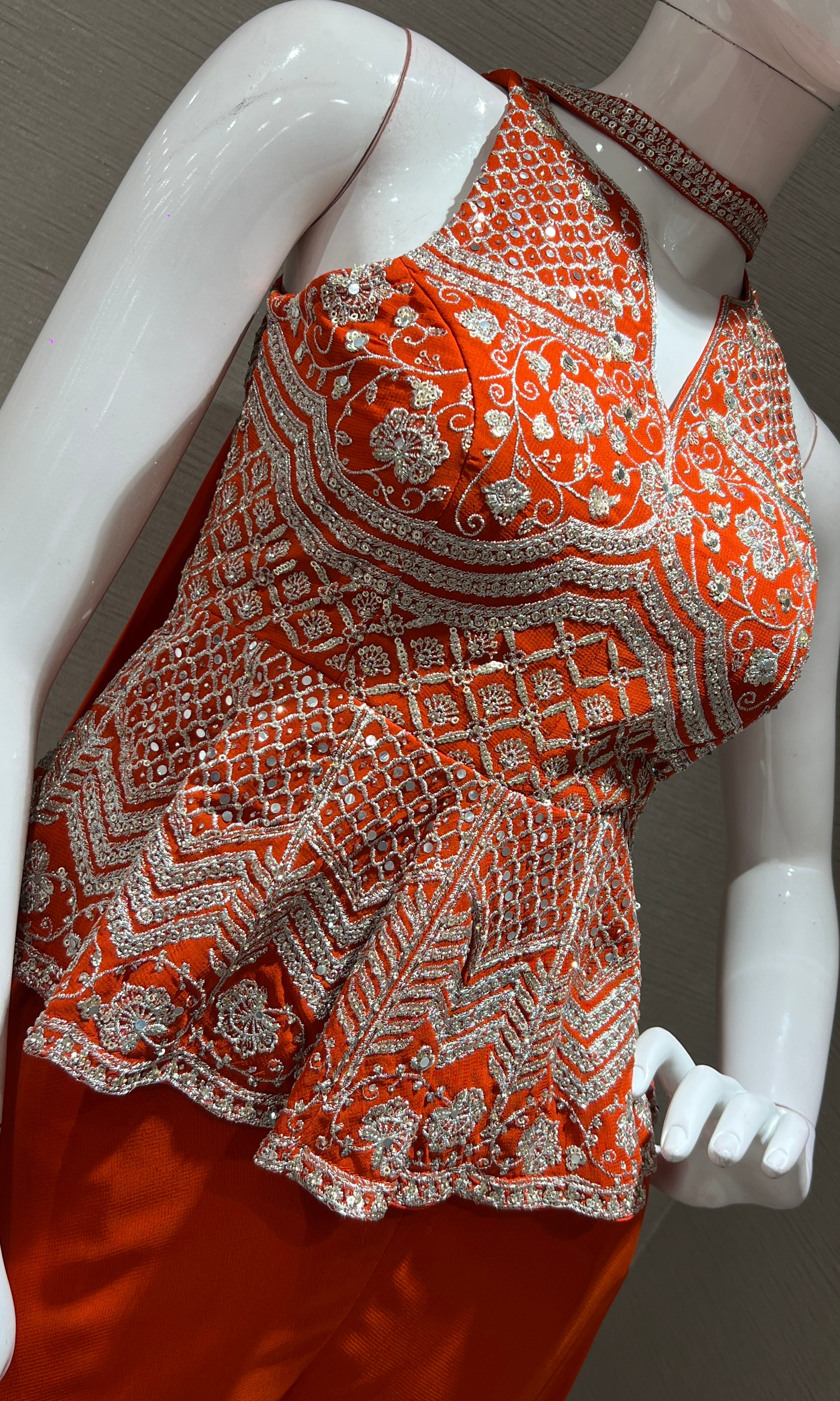 ORANGE EMBROIDERED PEPLUM Palazzo set