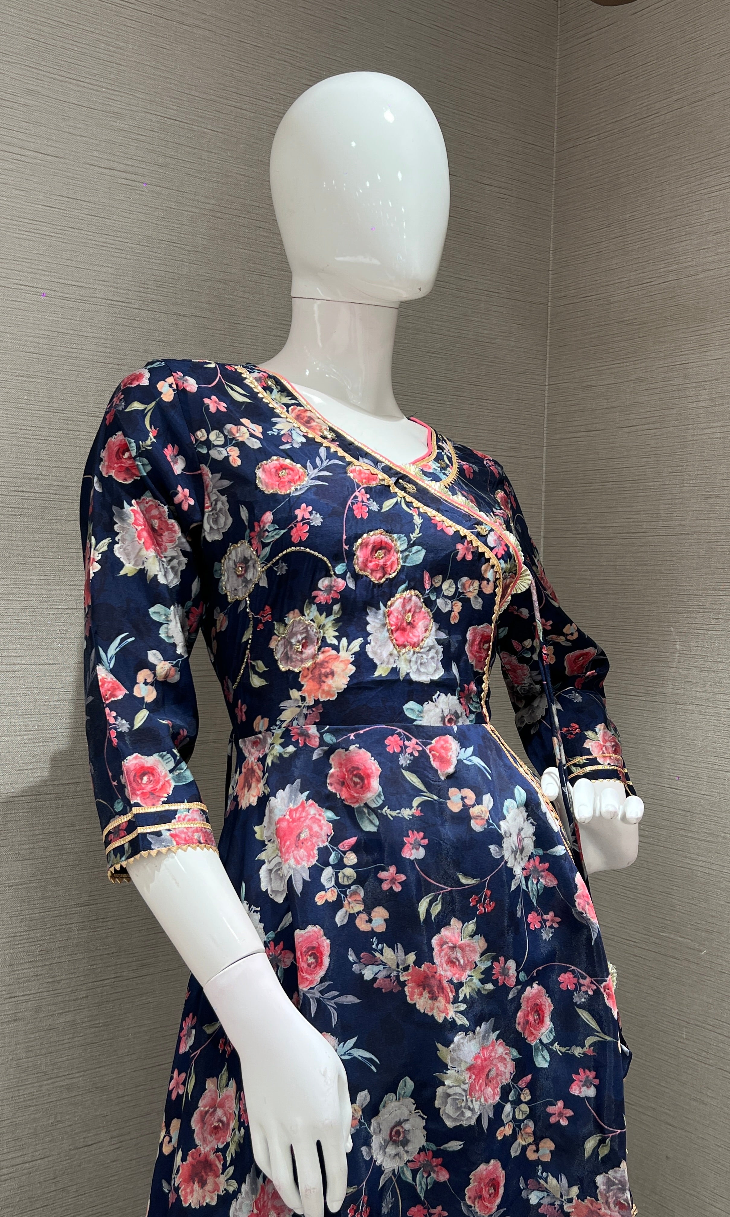 Navy Blue A LINE FLORAL KURTA SET