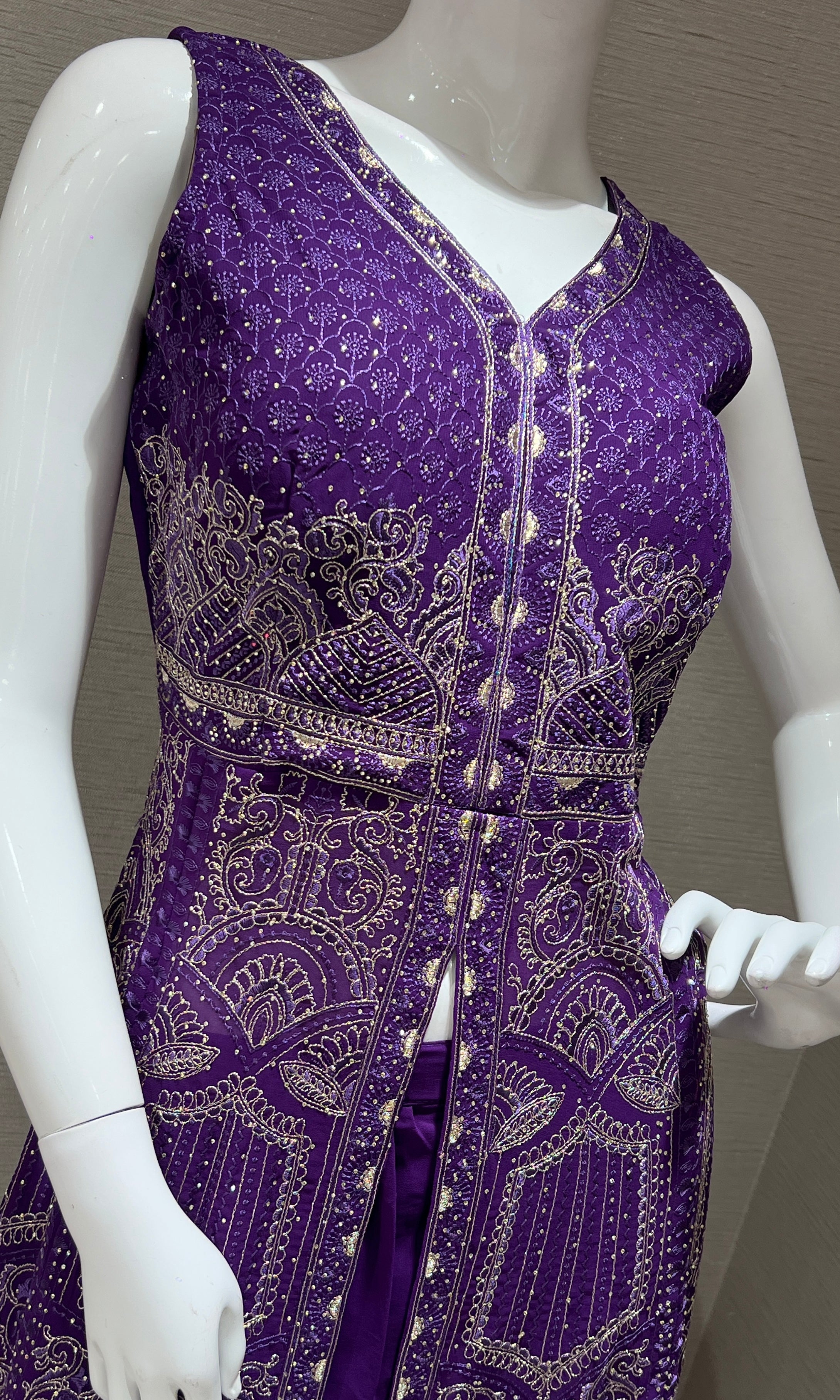 Purple front slit Anarkali with palazzo pants