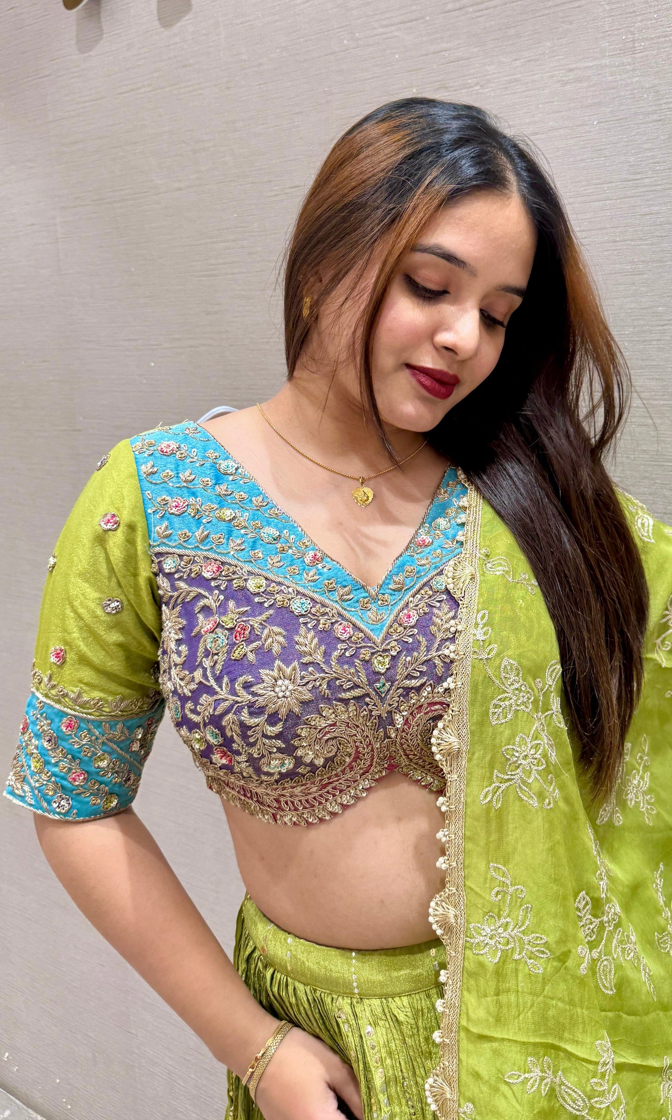 Parrot Green Intricate Embroidered Lehenga