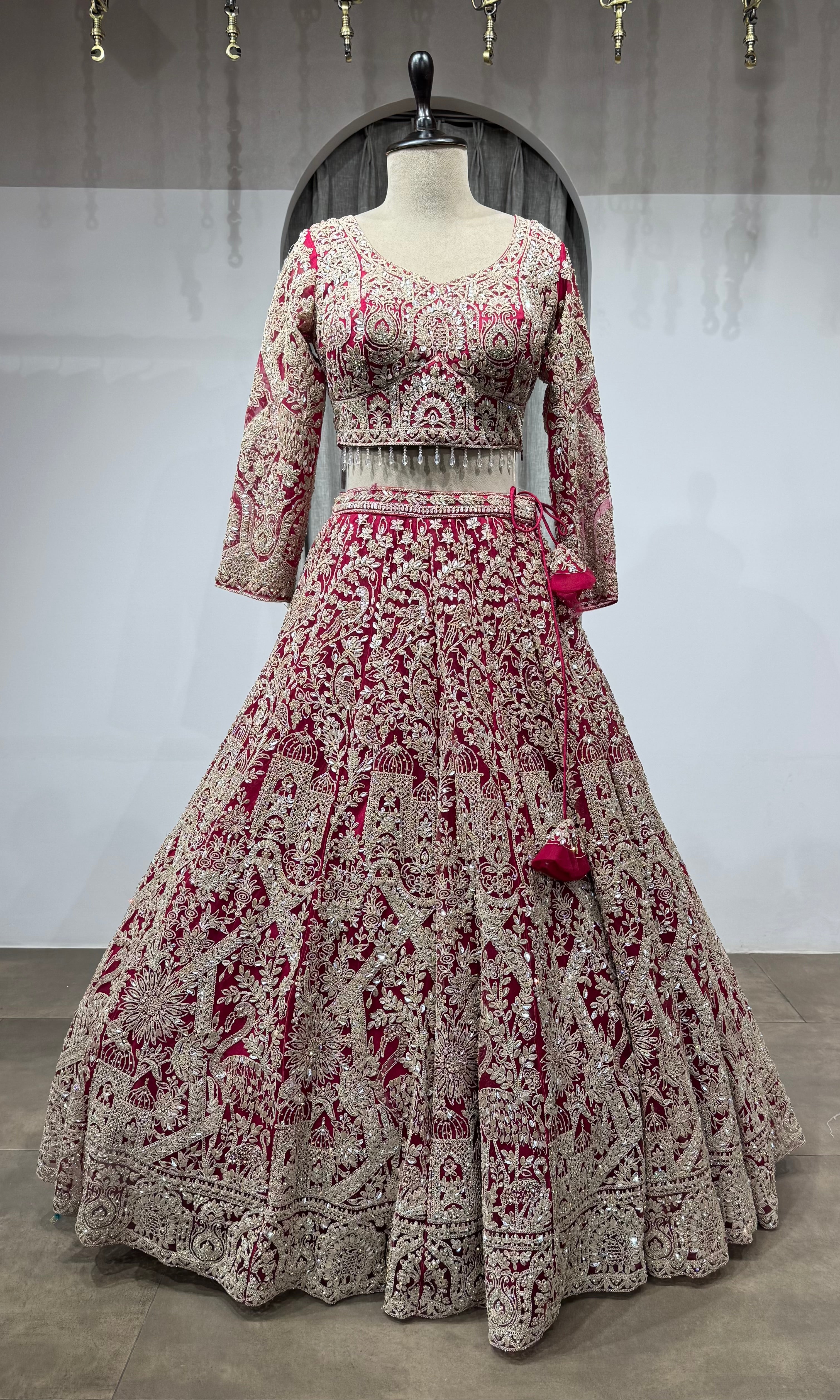 PINK Bridal Lehenga with Floral Embroidery