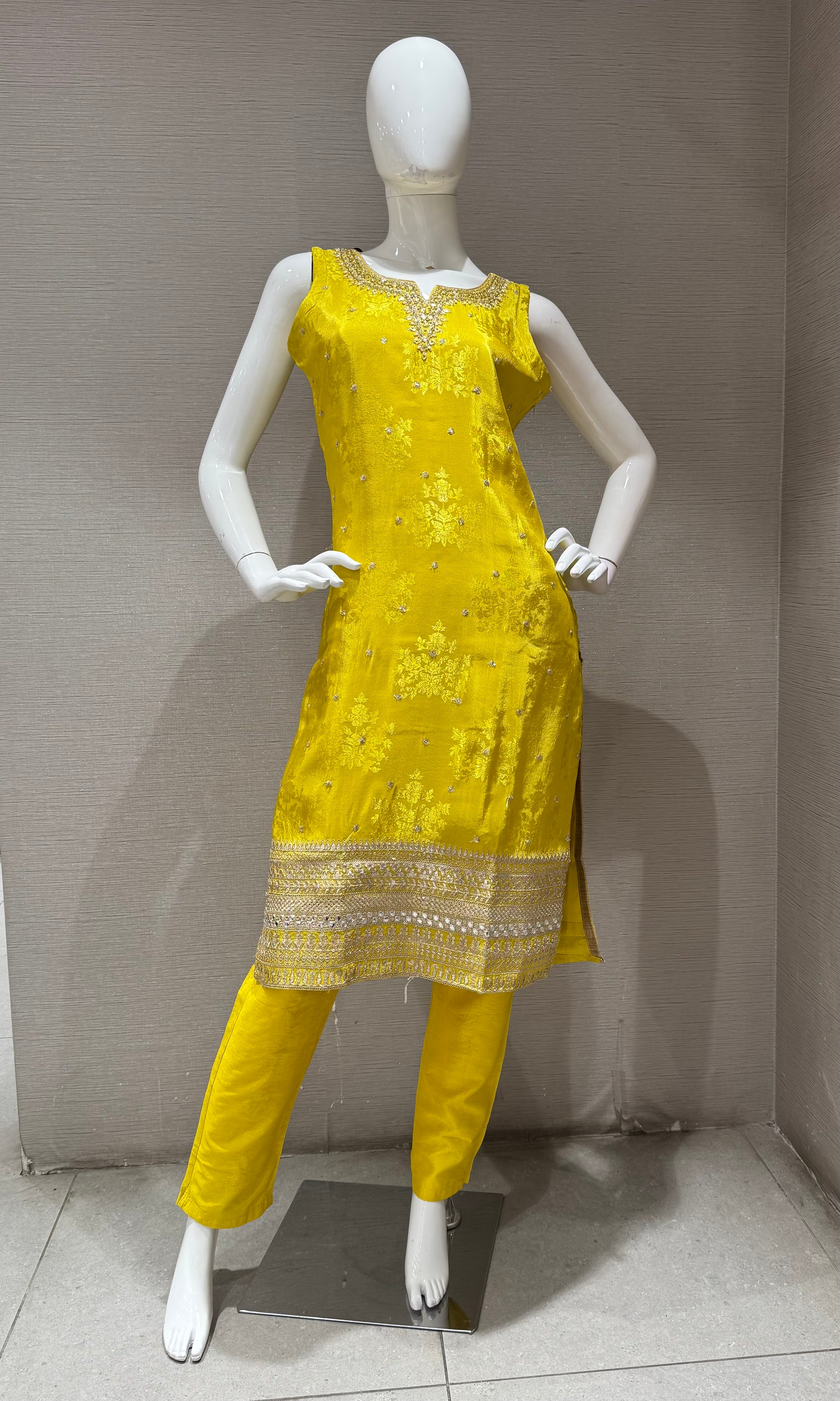 Yellow Floral Embroidery Salwar Kameez Kurta Set
