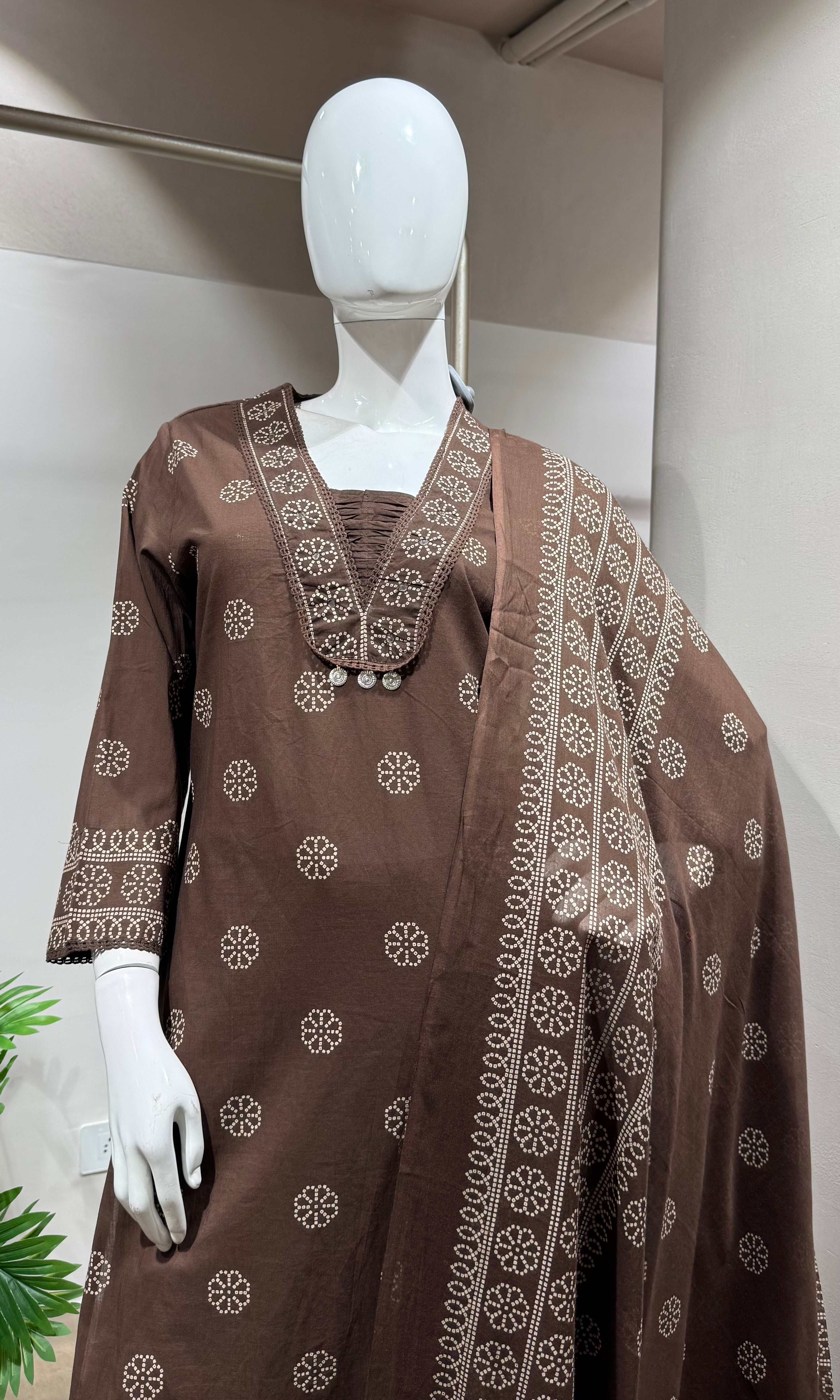 Brown Embroidered Kurta Set with Dupatta