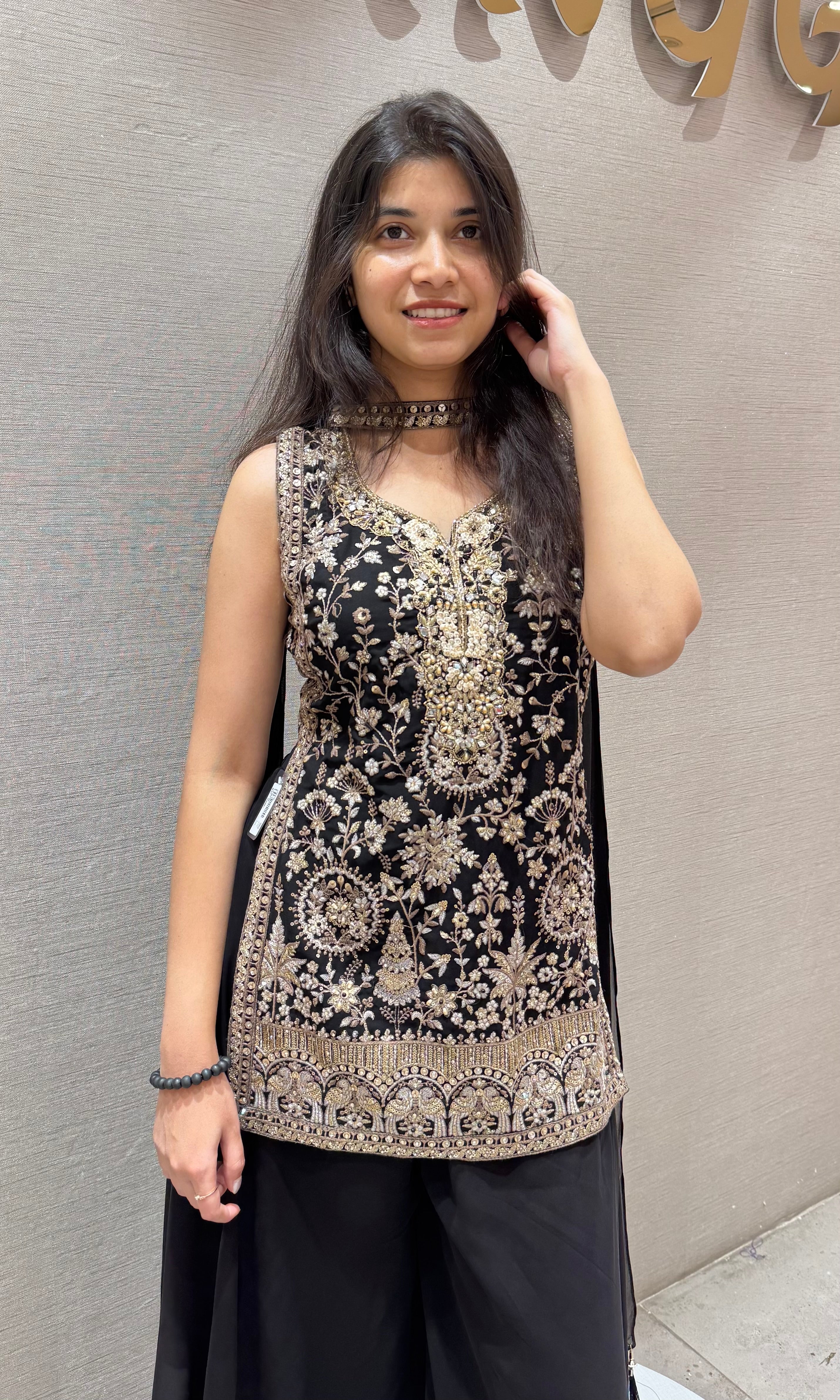 Black GOLDEN EMBROIDERED SHARARA SET