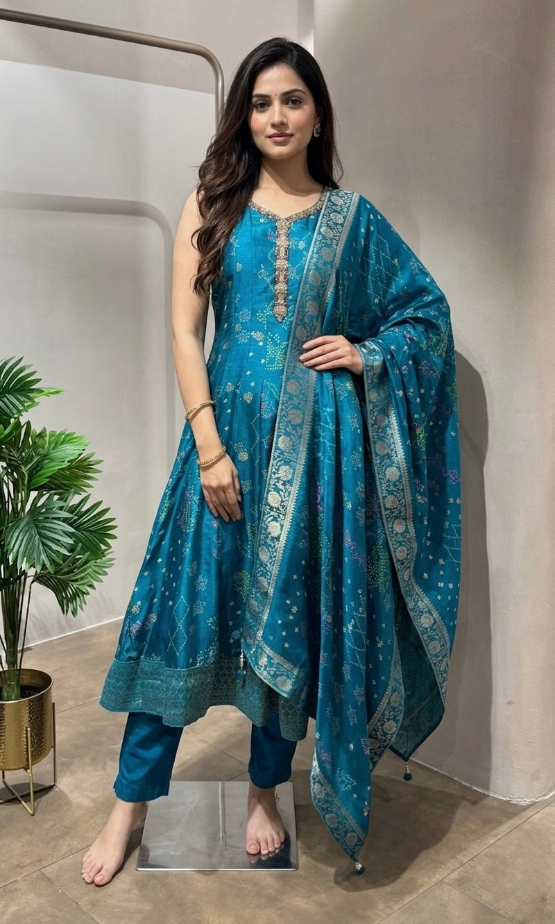 RAMA BLUE ANARKALI SET