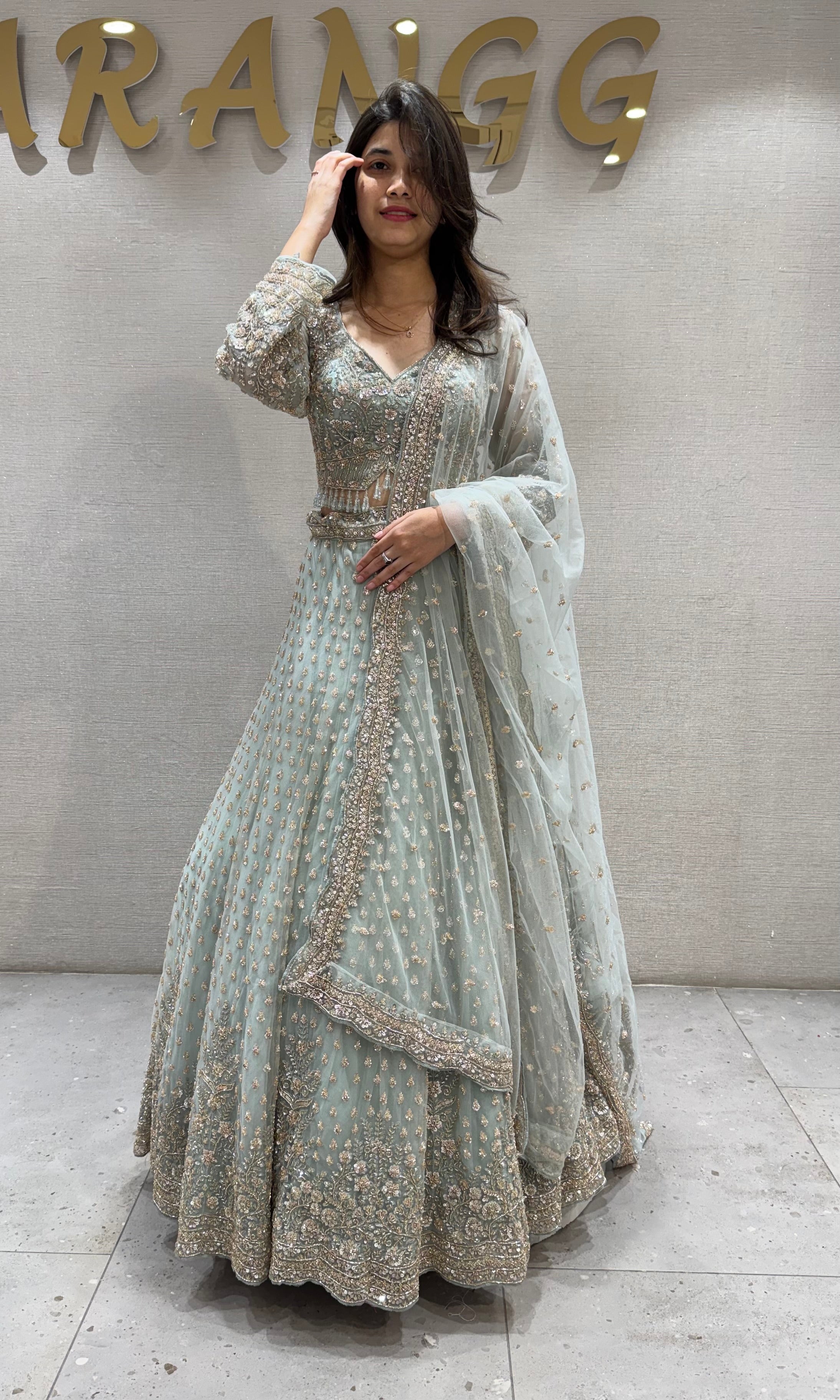 Green intricate embroidered Lehenga
