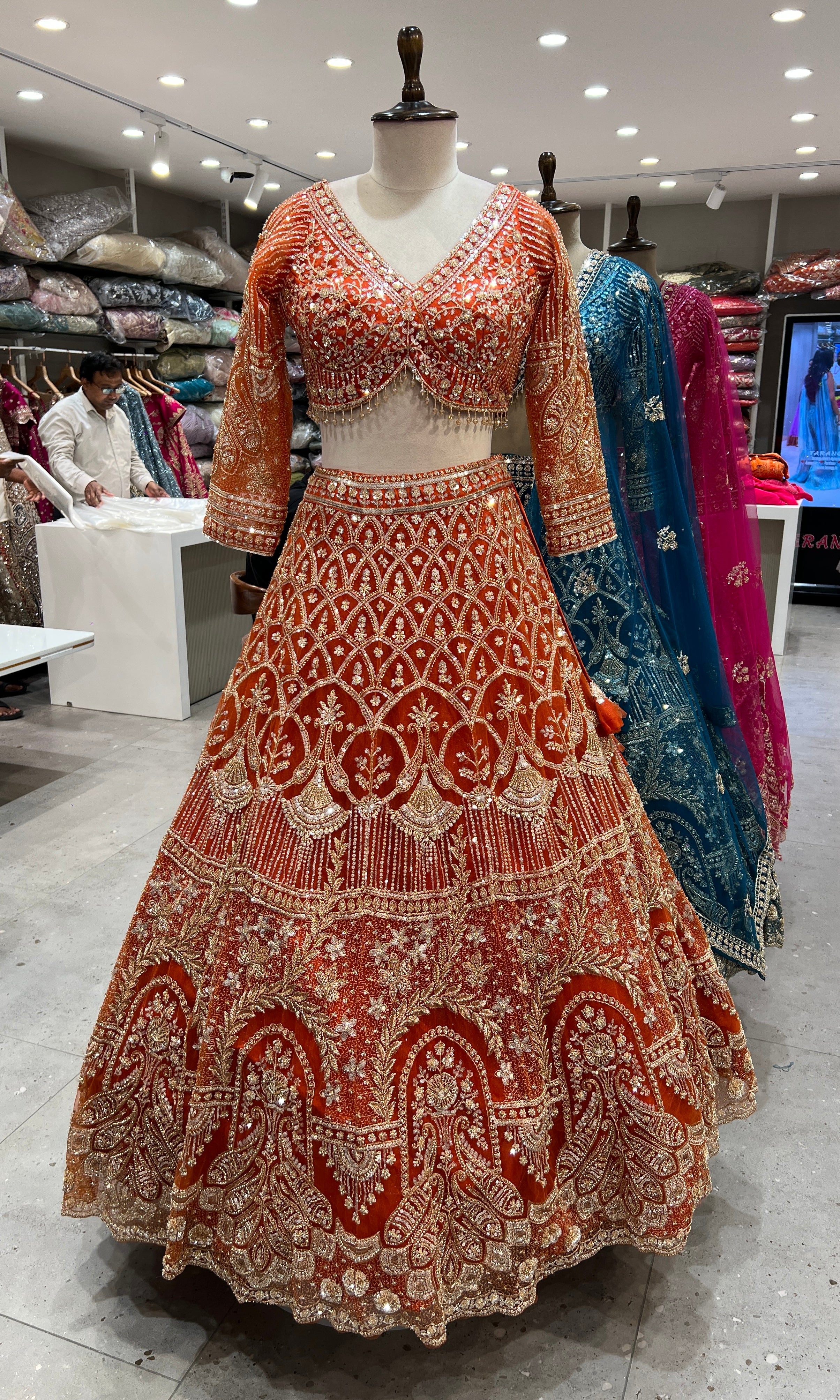 Orange GOLDEN EMBROIDERY Lehenga