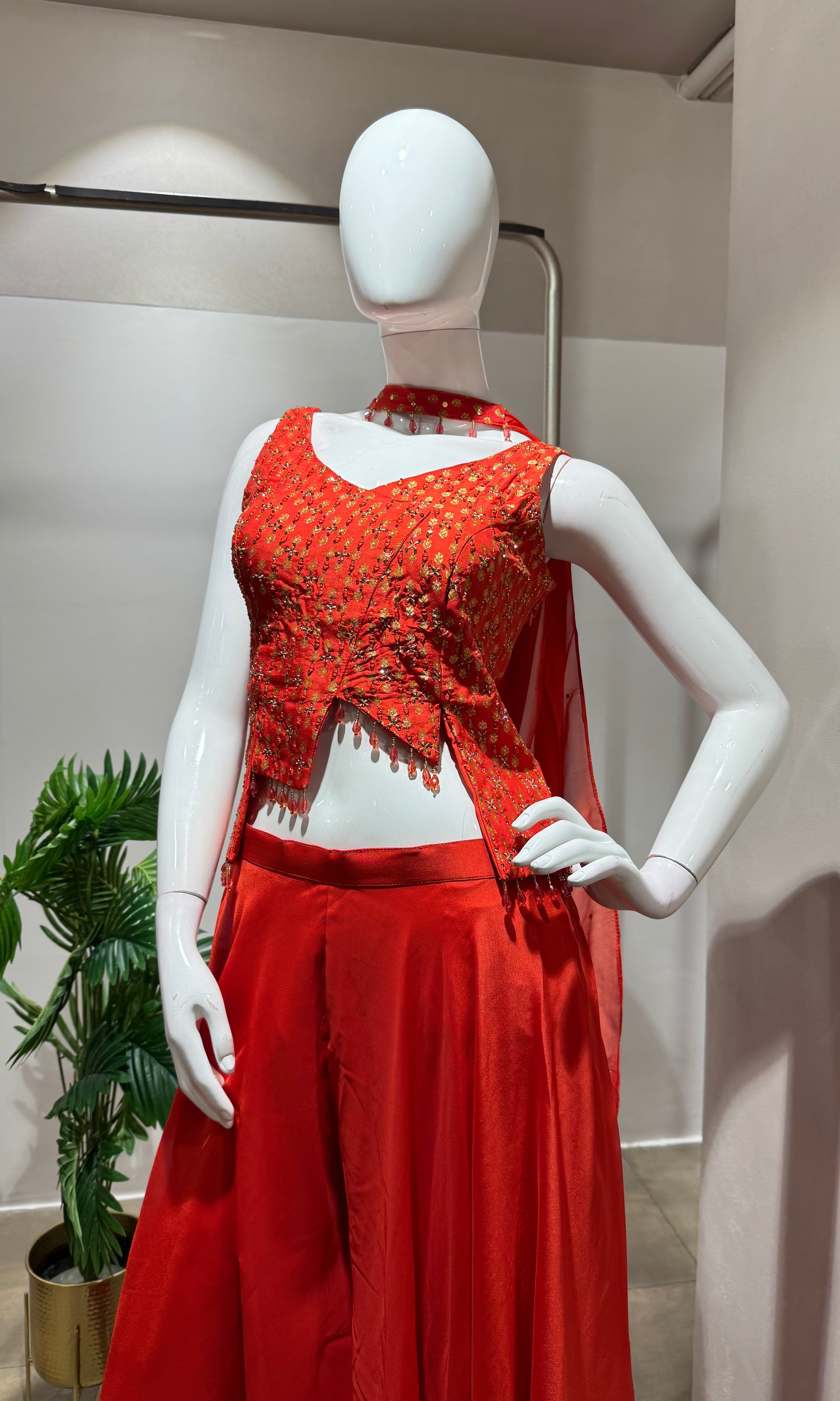 ORANGE GOLDEN ETHNIC TOP PALAZZO SET