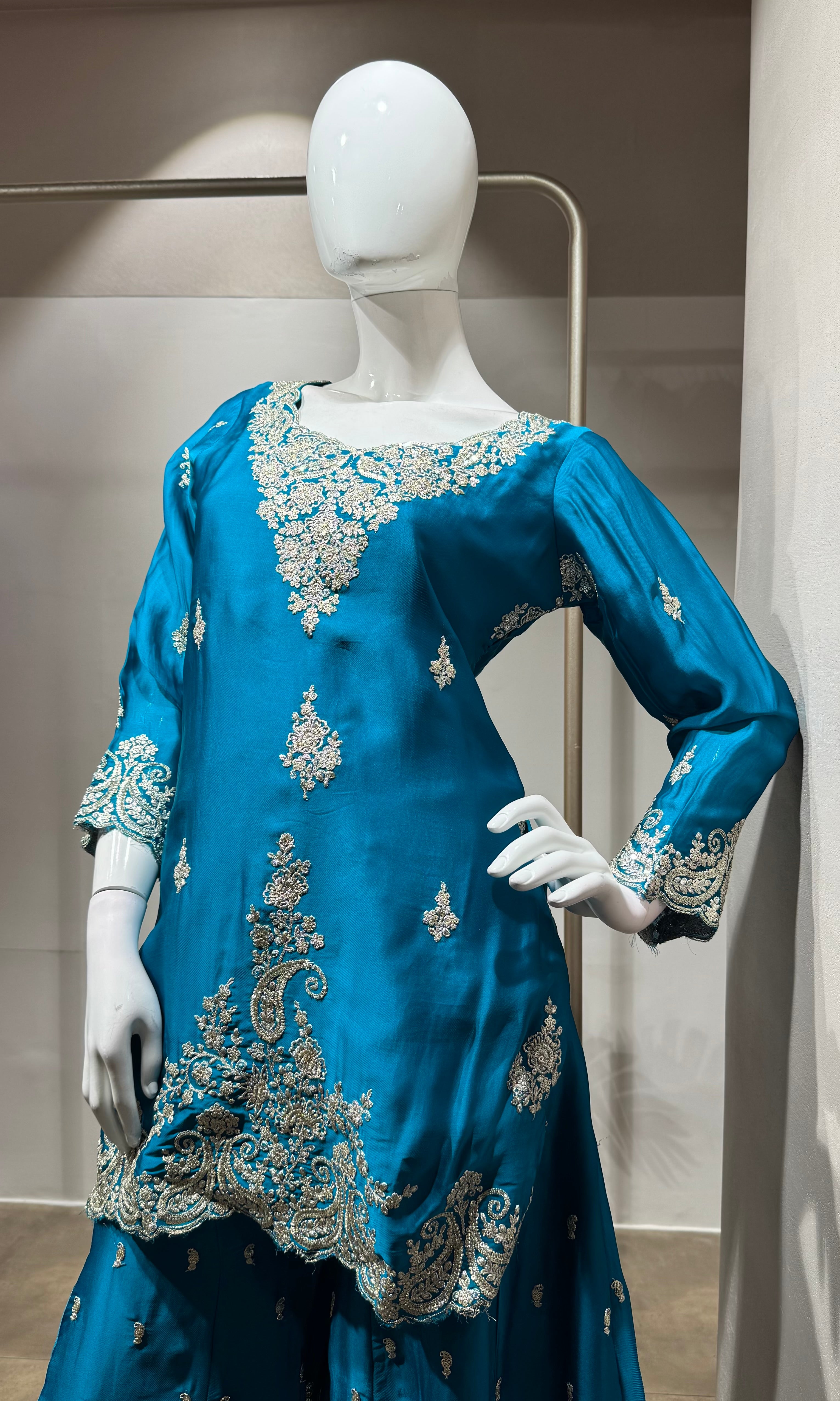 rama Designer Chinon Silk Embroidered Sharara Set