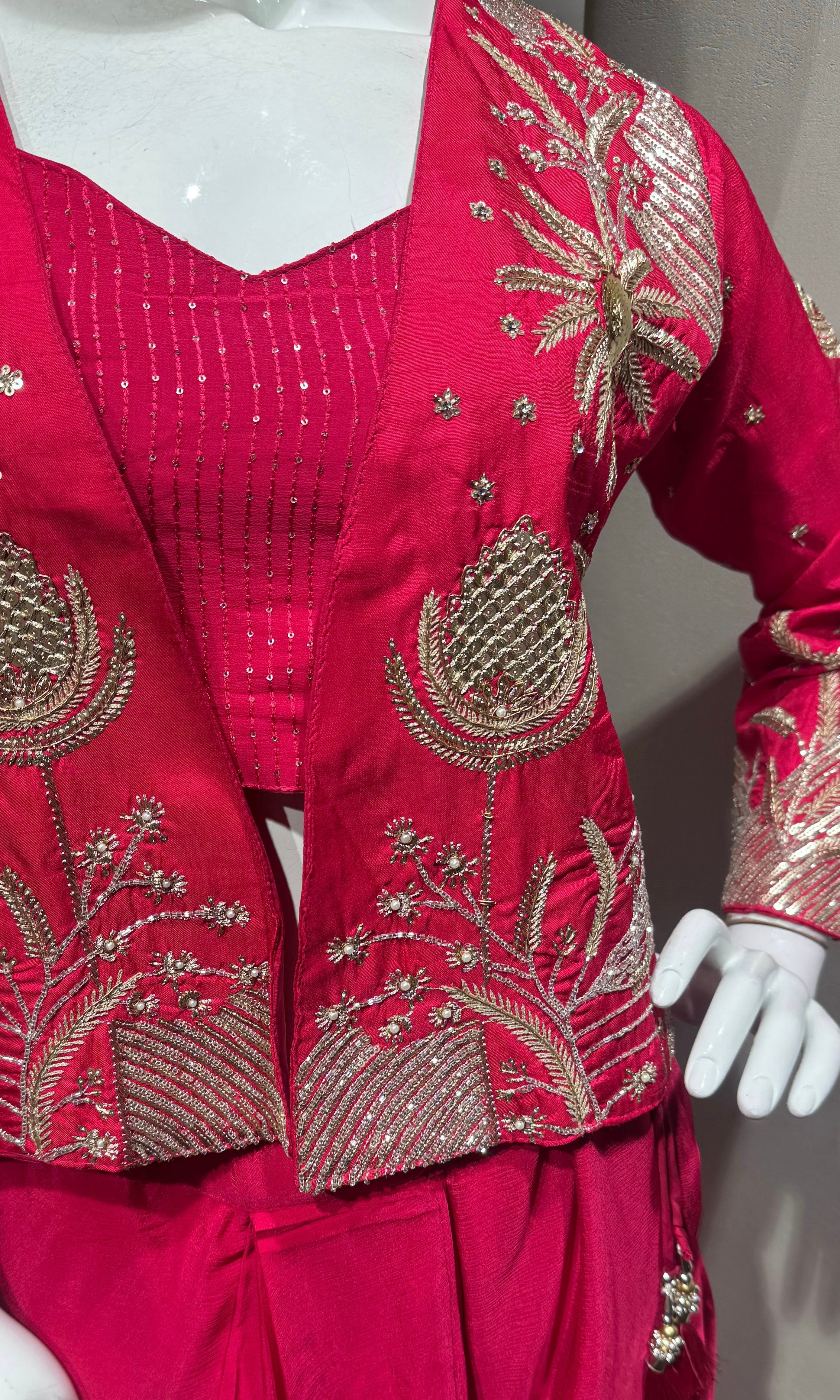 Rani Pink Indo-Western Set with Pearl Jacket