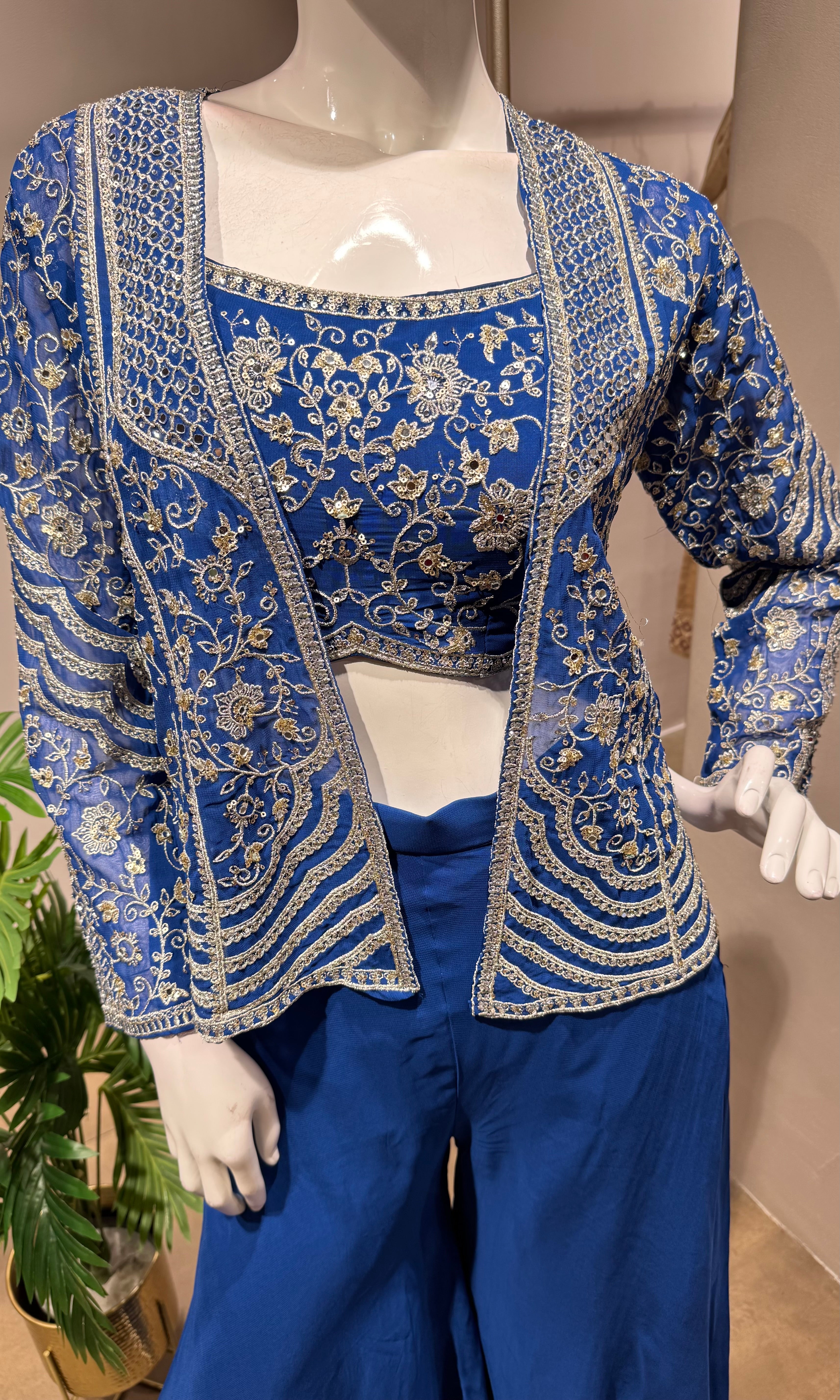 Royal Blue Embellished Palazzo SET WITH JACKET