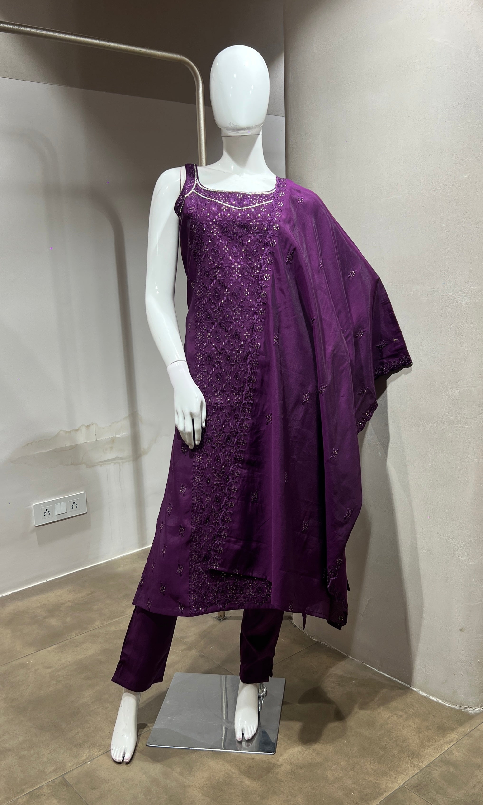 Wine Georgette Straight Suit with Dupatta